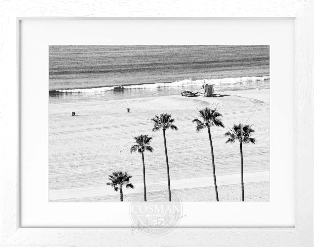 Schwarz-weiß Poster mit Rahmen, Kalifornien Santa Monica Beach, von Cosman-Photocollection, 31x25 cm, Wandbild.