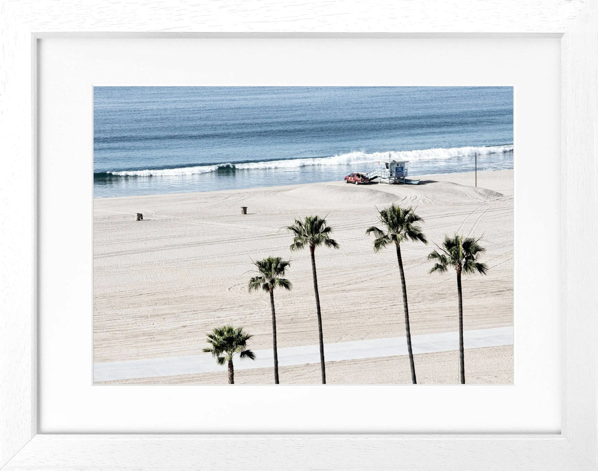 Schwarz-weiß Poster mit Rahmen von Cosman-Photocollection, Kalifornien Santa Monica Beach, 31x25 cm, dekoratives Wandbild
