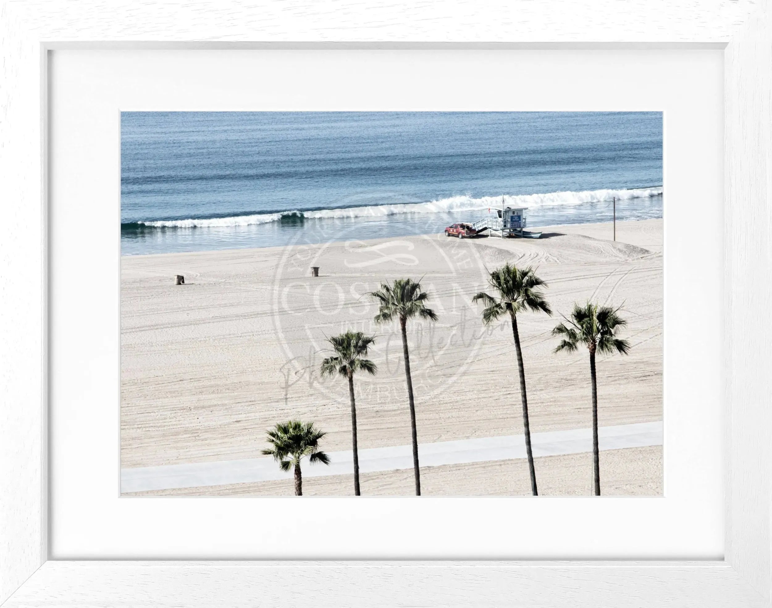 Schwarz-weiß Poster mit Rahmen von Cosman-Photocollection, Kalifornien Santa Monica Beach, 31x25 cm, dekoratives Wandbild