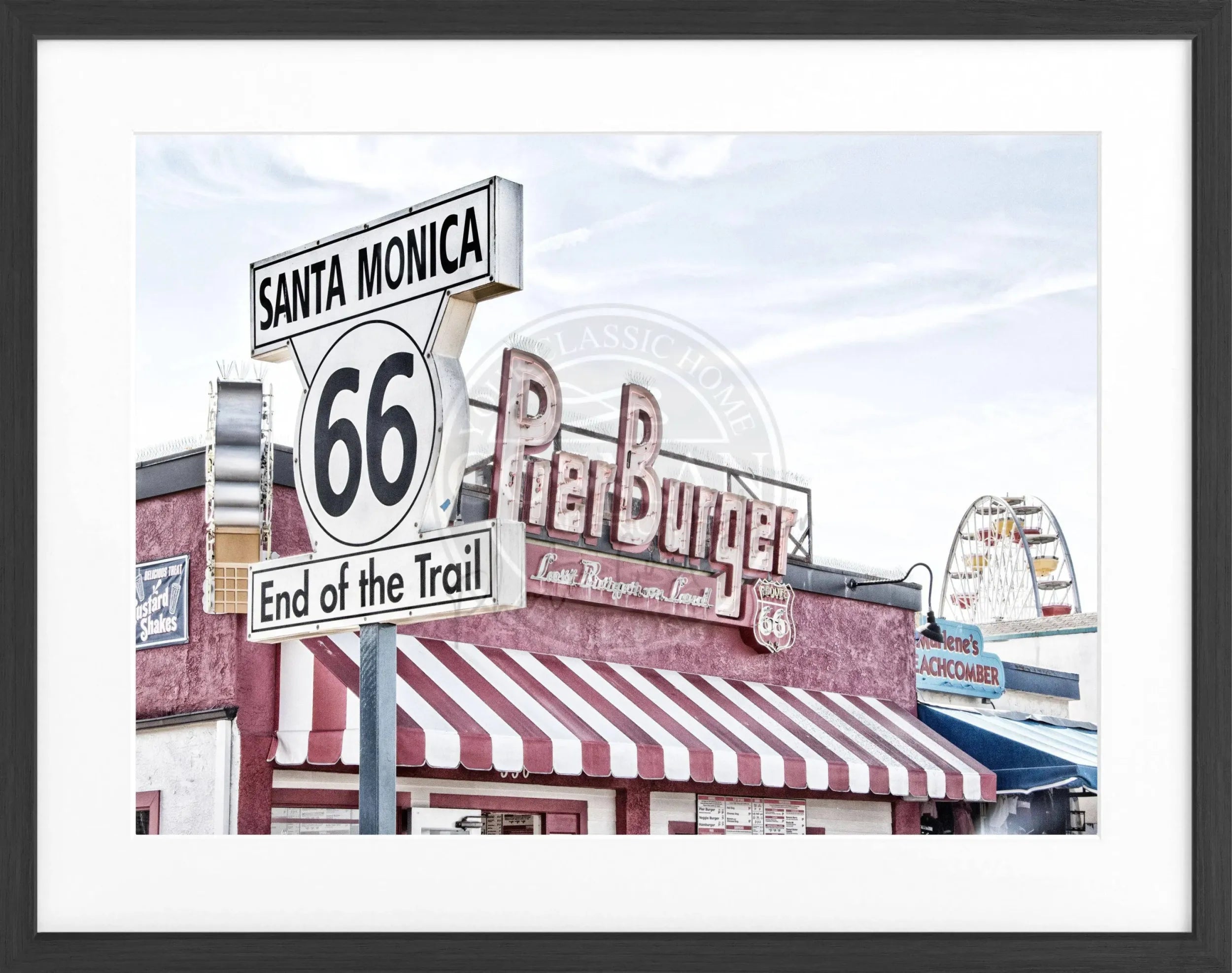 Schwarz-weiß Poster mit Rahmen, Kalifornien Santa Monica Pier, von Cosman-Photocollection, 31x25 cm, Wanddekoration