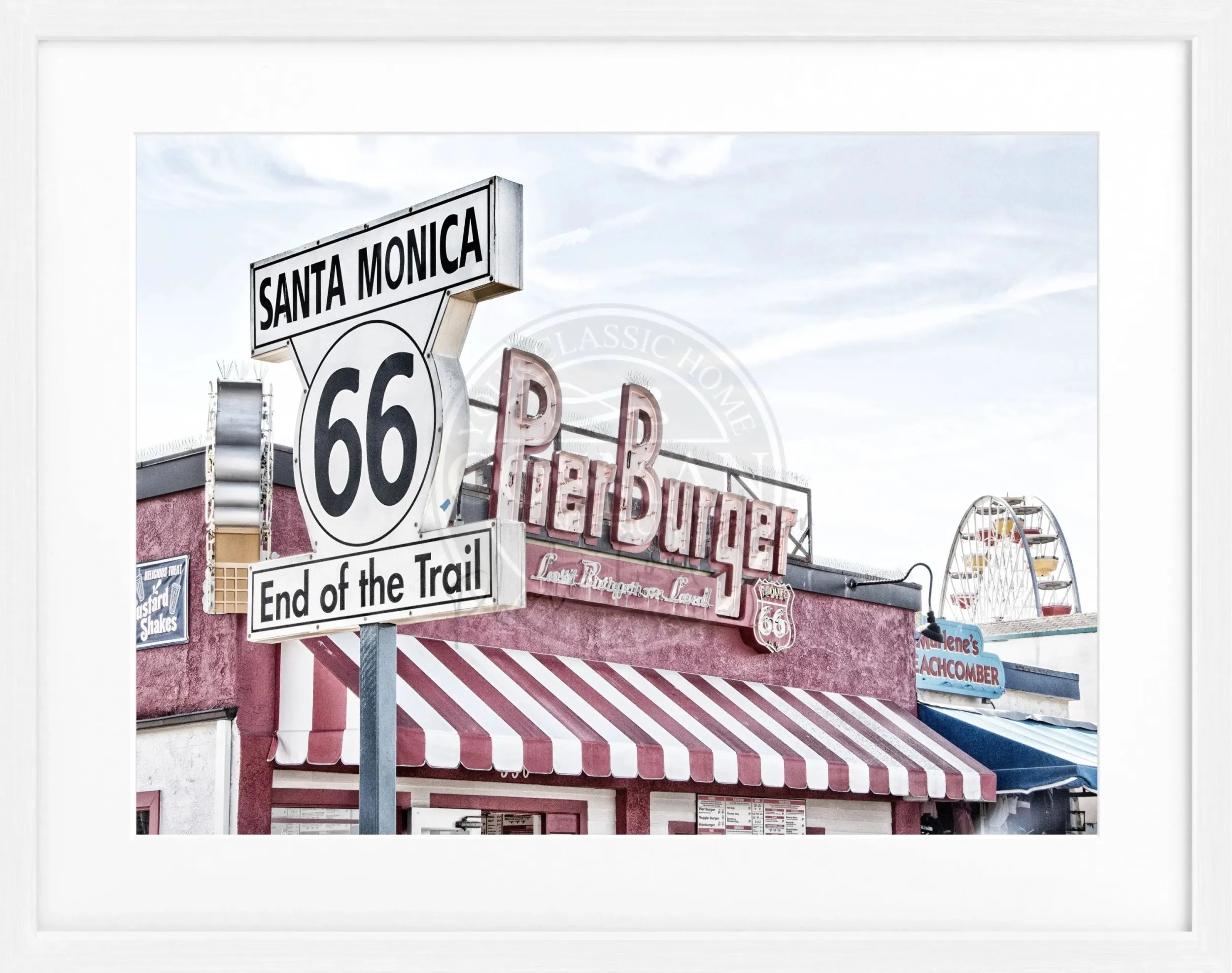 Schwarz-weiß Poster mit Rahmen, Kalifornien Santa Monica Pier, von Cosman-Photocollection, 31x25 cm, Wandbild