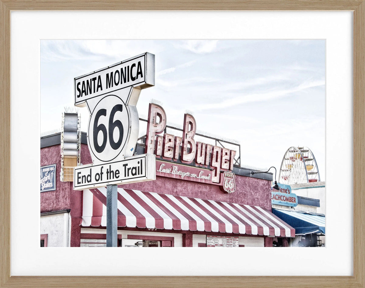 Schwarz-weiß Poster mit Rahmen, Kalifornien Santa Monica Pier Motiv, 31x25 cm, von Cosman-Photocollection