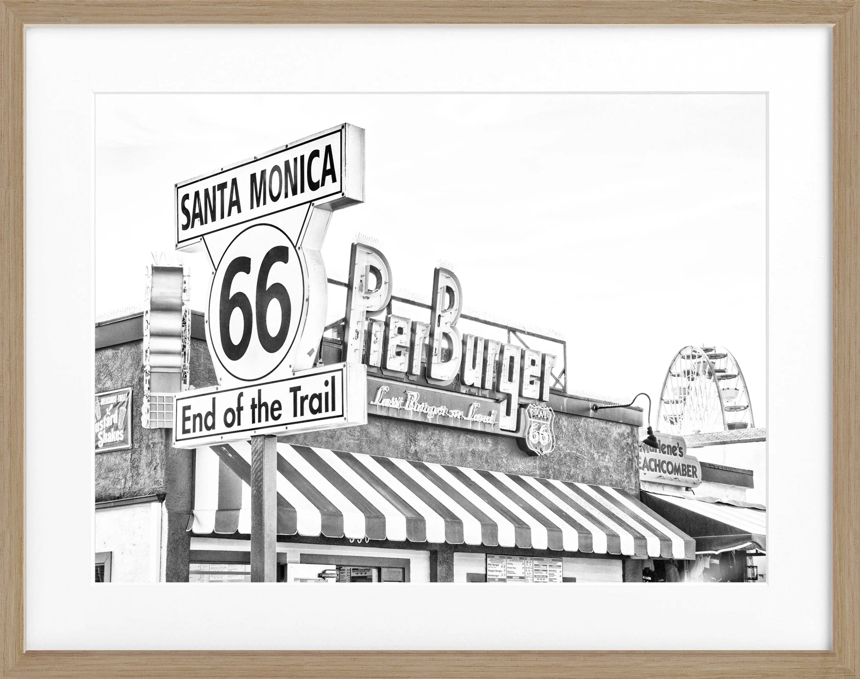 Schwarz-Weiß-Poster mit Rahmen von Cosman-Photocollection, Kalifornien Santa Monica Pier, 31x25cm, stilvolles Wandbild