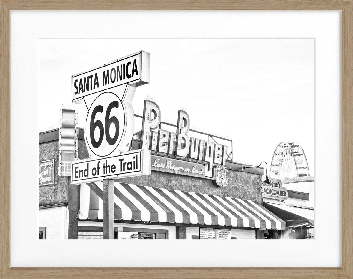 Schwarz-weißes Poster mit Rahmen von Cosman-Photocollection, Kalifornien Santa Monica Pier, 31x25 cm, Wanddekoration