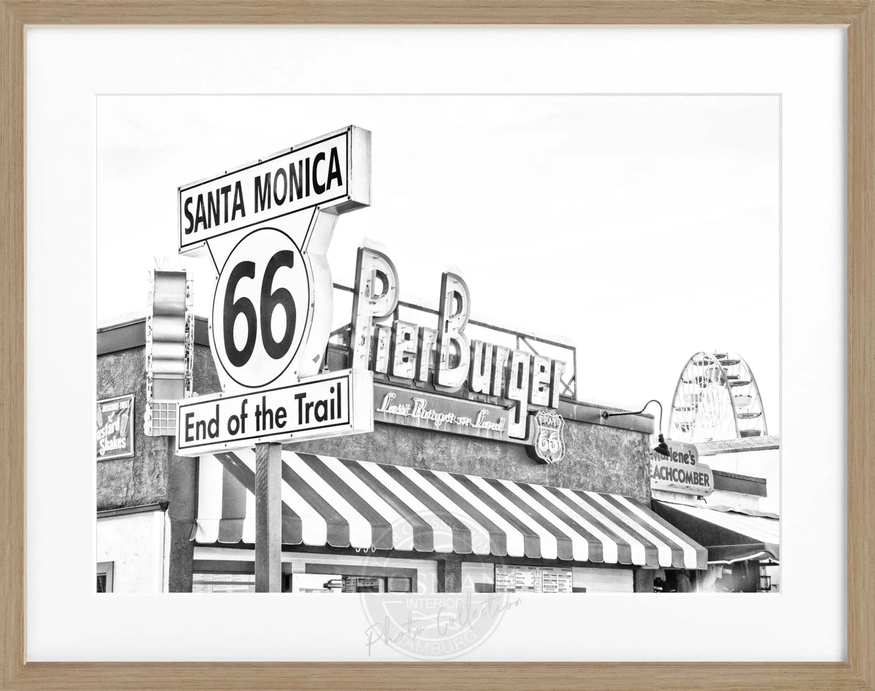 Schwarz-weißes Poster mit Rahmen von Cosman-Photocollection, Kalifornien Santa Monica Pier, 31x25 cm, Wanddekoration
