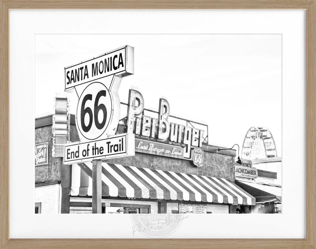 Schwarz-weißes Poster mit Rahmen von Cosman-Photocollection, Kalifornien Santa Monica Pier, 31x25 cm, Wanddekoration