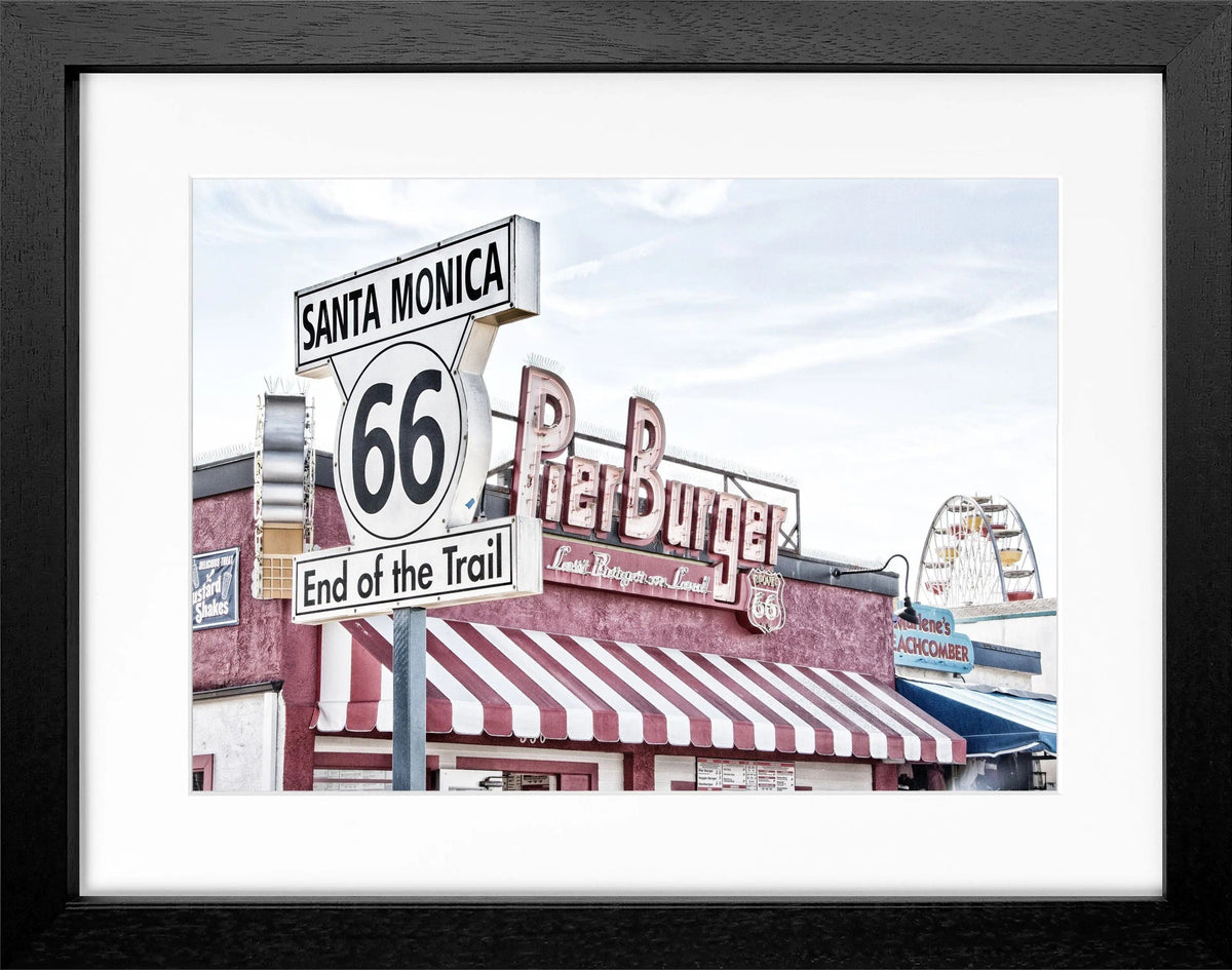 Schwarz-weiß Poster mit Rahmen von Cosman-Photocollection, Kalifornien Santa Monica Pier, 31x25 cm, kunstvolles Wandbild