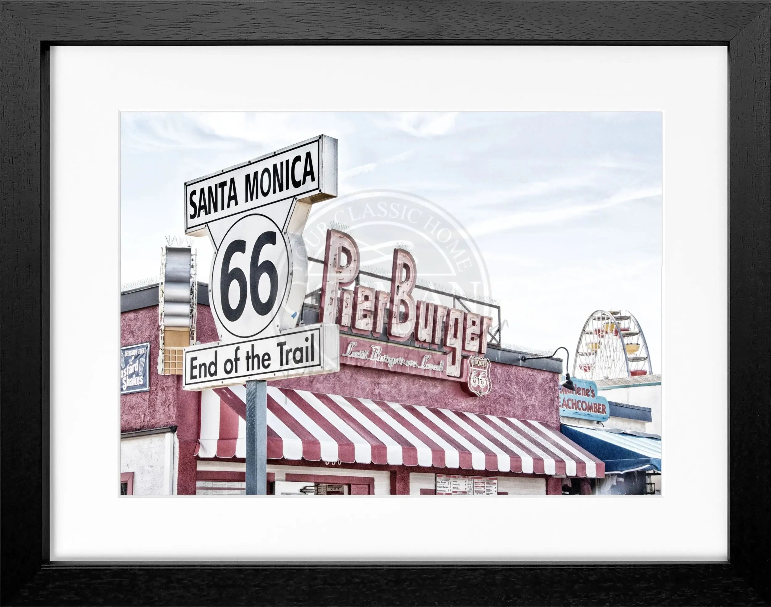 Schwarz-weiß Poster mit Rahmen von Cosman-Photocollection, Kalifornien Santa Monica Pier, 31x25 cm, kunstvolles Wandbild