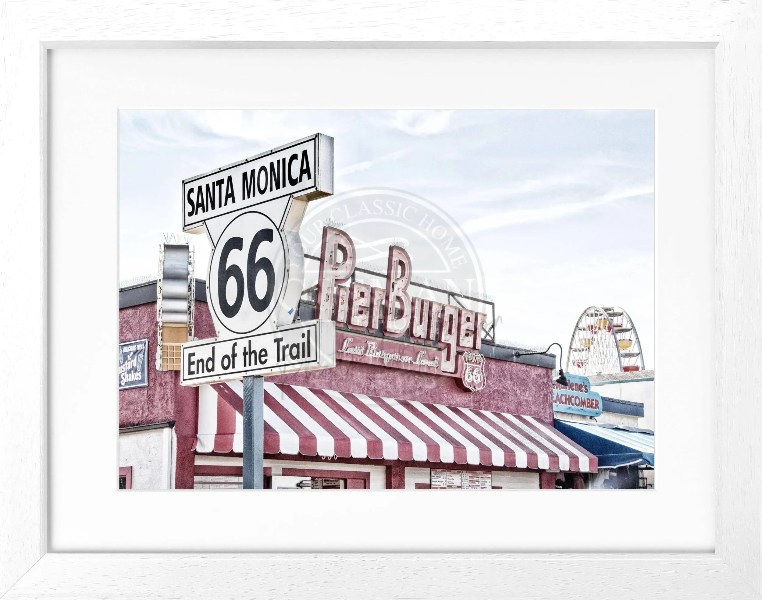 Schwarz-weiß Poster mit Rahmen von Cosman-Photocollection, Kalifornien Santa Monica Pier, 31x25 cm, Wanddekoration