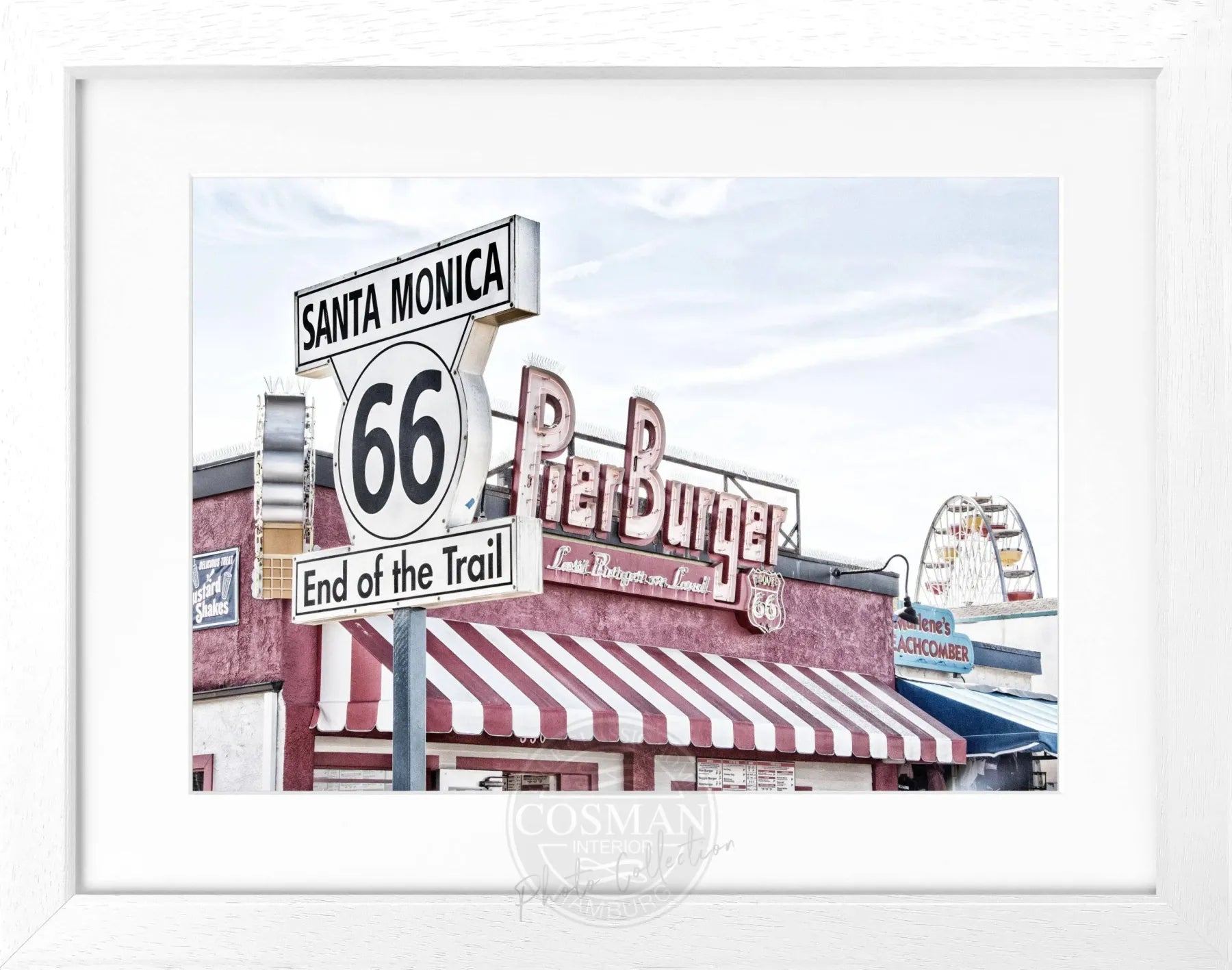 Schwarz-weiß Poster mit Rahmen von Cosman-Photocollection, Kalifornien Santa Monica Pier, 31x25 cm, Wanddekoration