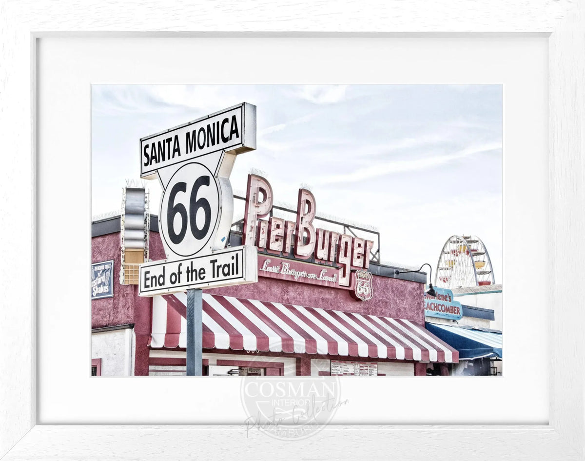Schwarz-weiß Poster mit Rahmen von Cosman-Photocollection, Kalifornien Santa Monica Pier, 31x25 cm, Wanddekoration