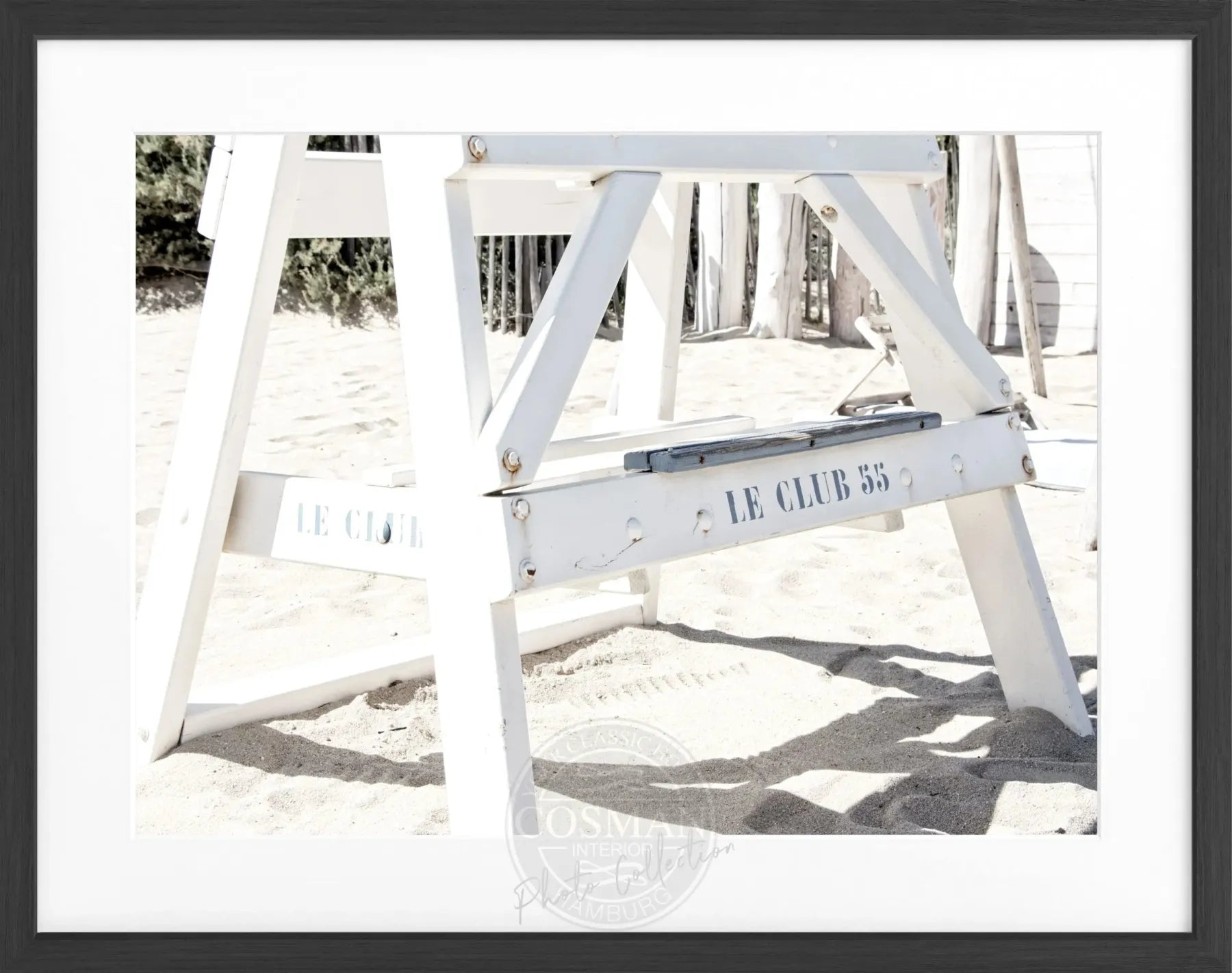 Schwarz-Weiß-Poster mit Rahmen, 'Le Club 55' Saint Tropez, Cosman-Photocollection, 31x25cm, stilvolle Wanddekoration