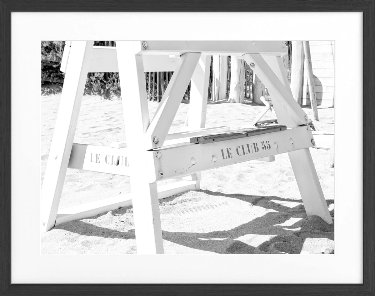 Schwarz-weiß Poster mit Rahmen 'Le Club 55' Saint Tropez, von Cosman-Photocollection, 31x25 cm, stilvolles Wandbild