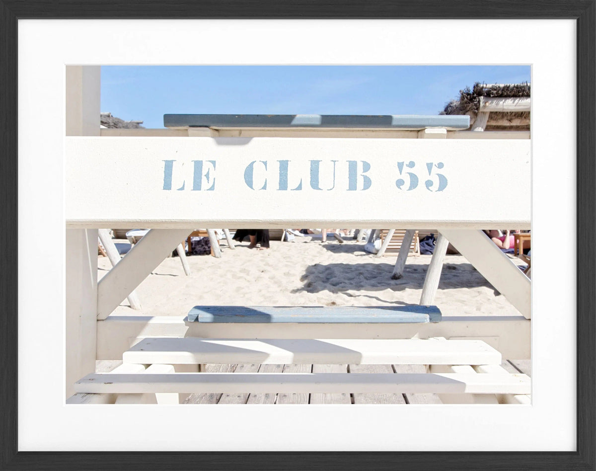 Schwarz-weiß Poster mit Rahmen von Cosman-Photocollection, Motiv ’Le Club 55’ in Saint Tropez, 31x25 cm, stilvolle Wanddekoration