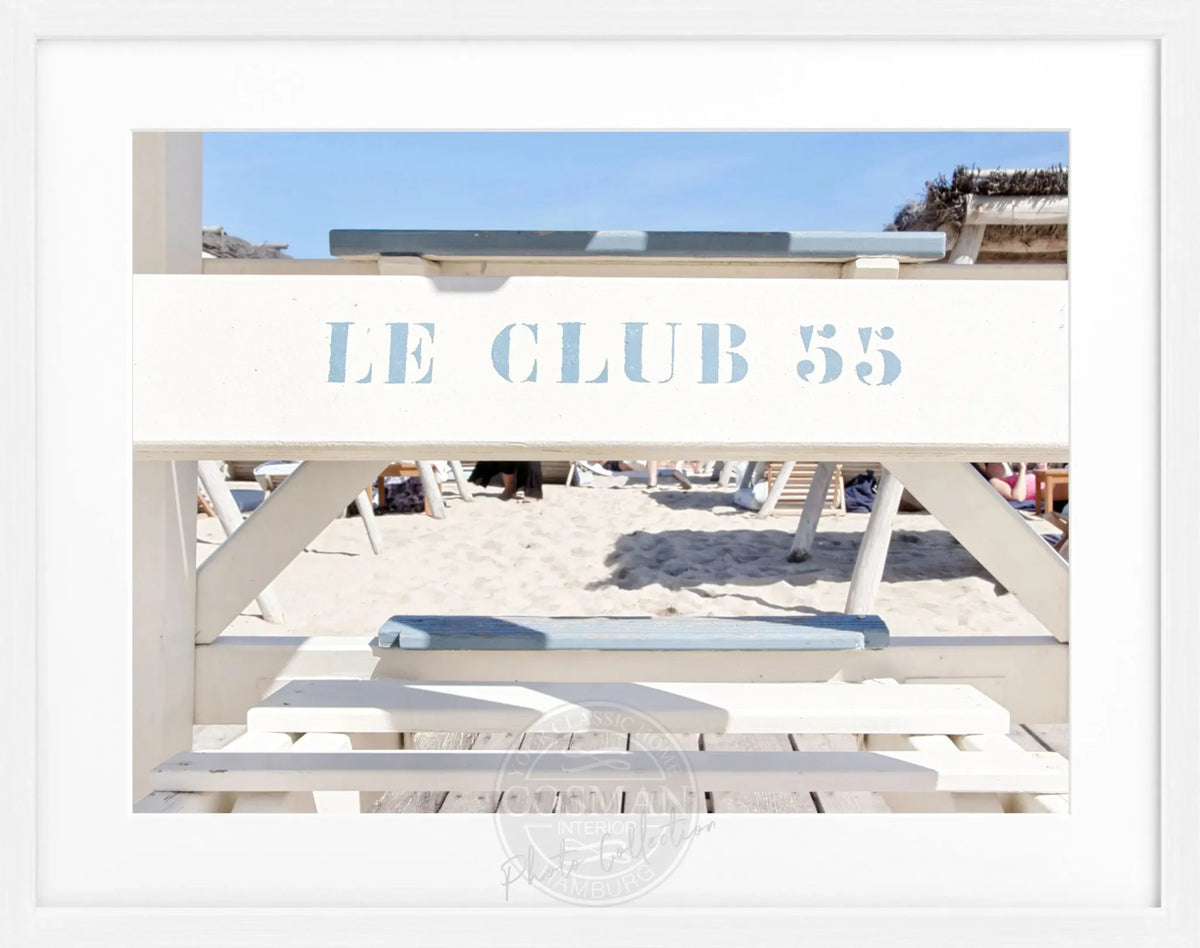 Schwarz-weiß Poster mit Rahmen von Cosman-Photocollection, Motiv ’Le Club 55’ in Saint Tropez, 31x25 cm, stilvolles Wandbild
