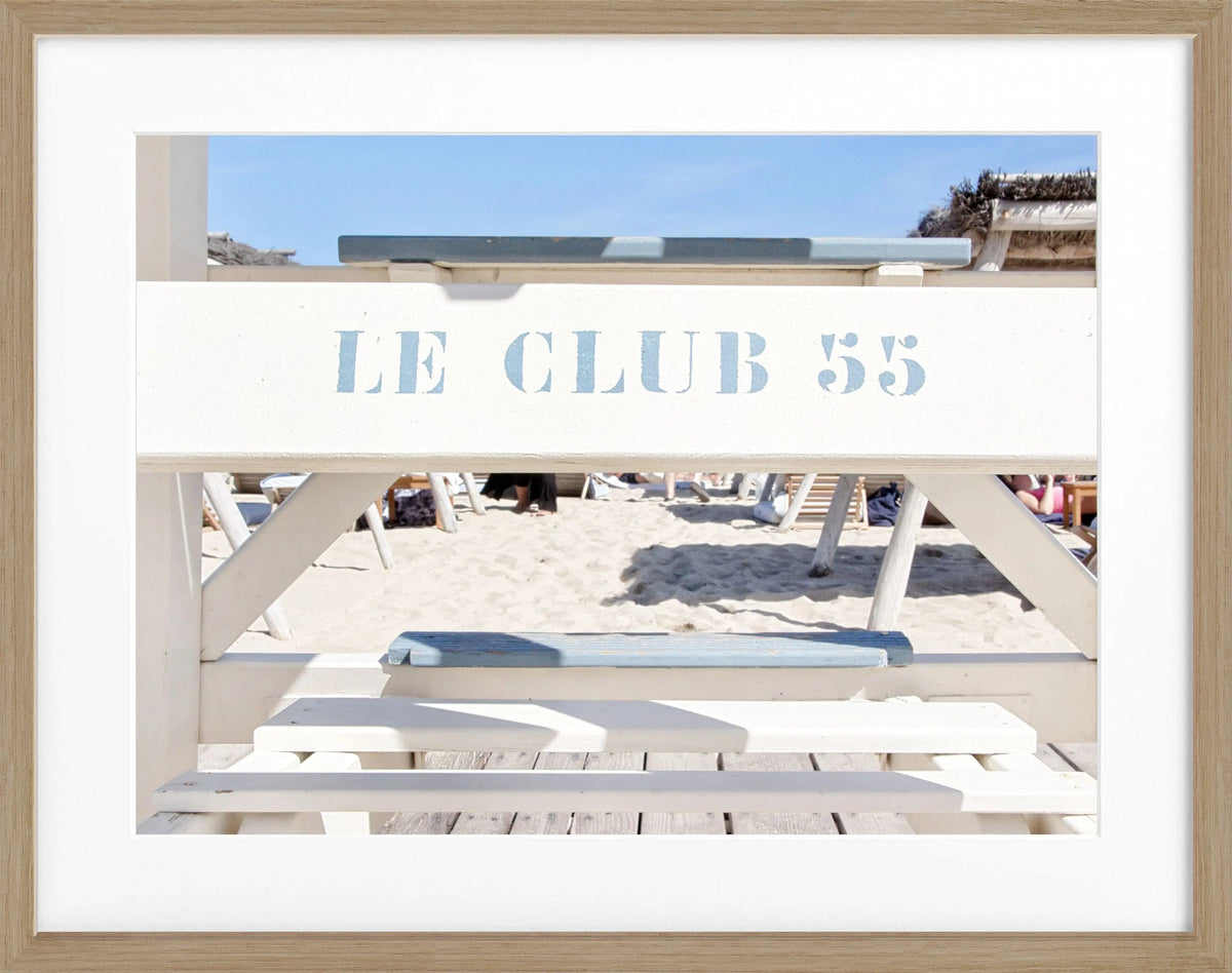 Schwarz-weiß Poster mit Rahmen ’Le Club 55’ Saint Tropez, von Cosman-Photocollection, 31x25 cm, dekoratives Wandbild.
