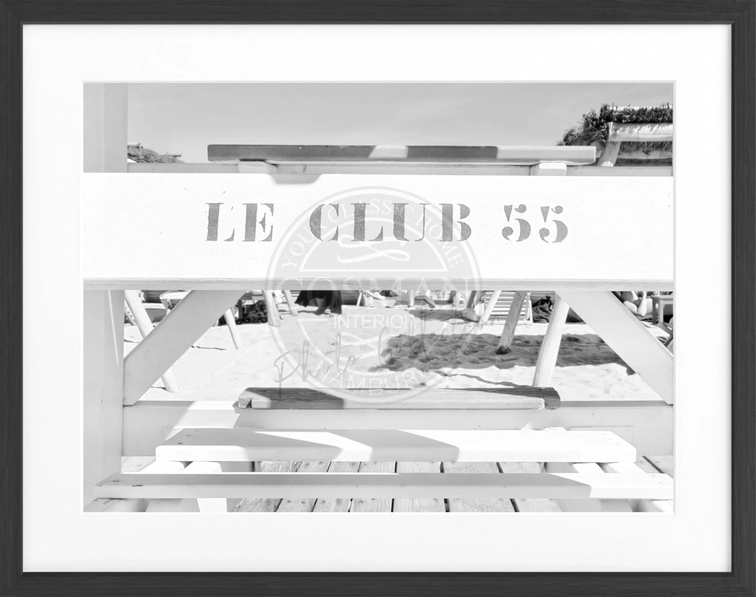 Schwarz-weiß Poster mit Rahmen 'Le Club 55' Saint Tropez, Cosman-Photocollection, 31x25 cm, dekoratives Wandbild