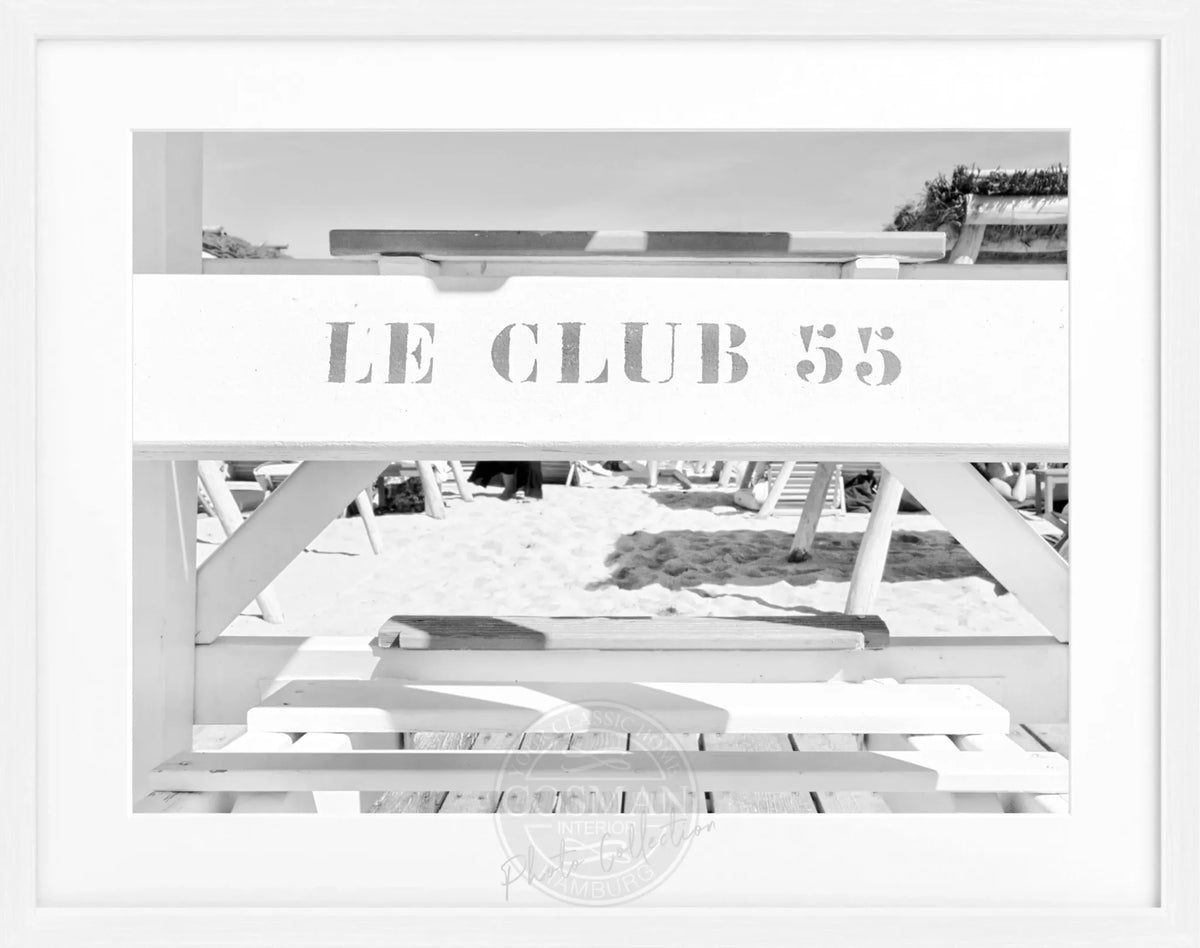 Schwarz-weiß Poster mit Rahmen ’Le Club 55’ Saint Tropez von Cosman-Photocollection, 31x25 cm, modernes Wandbild