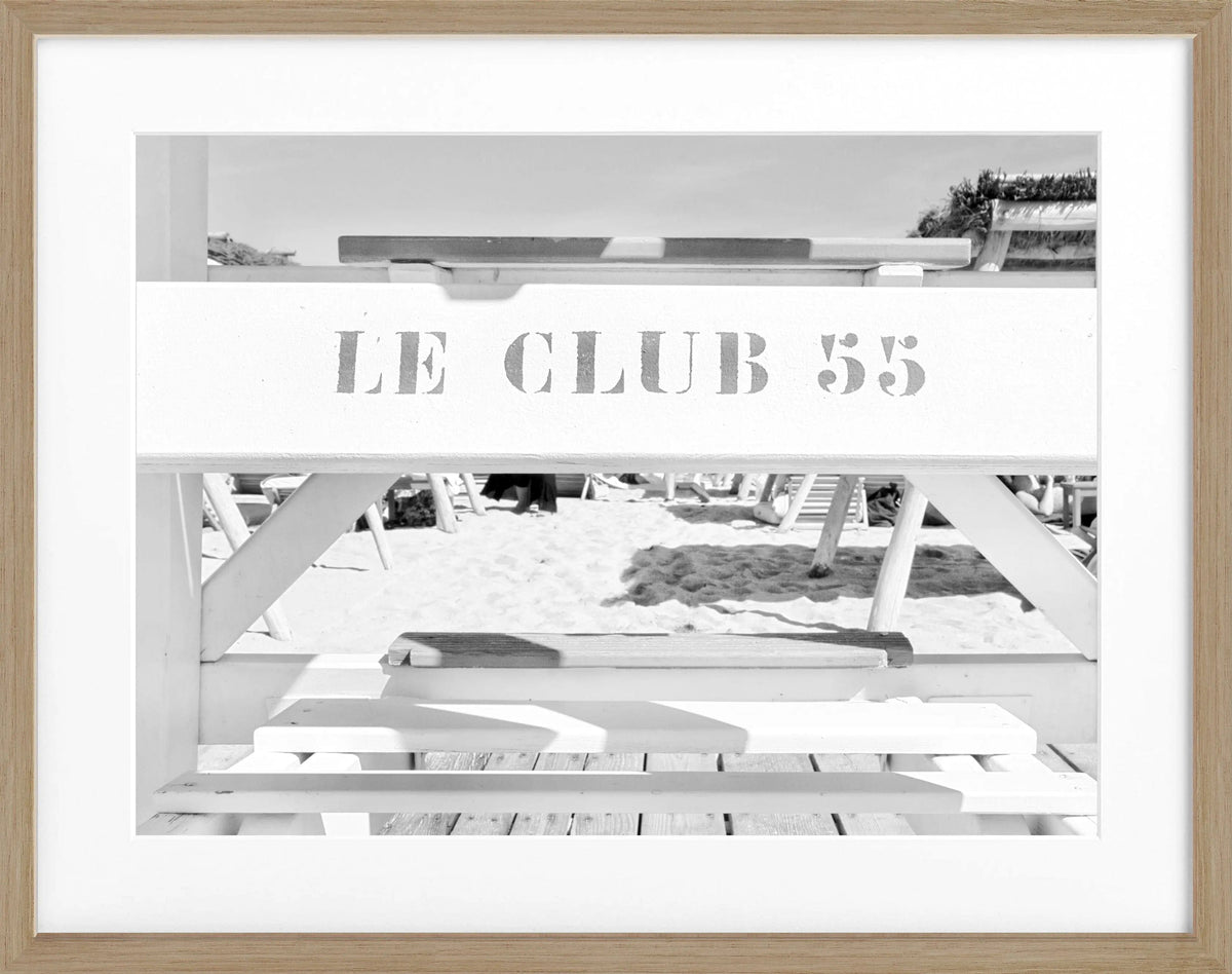 Schwarz-weiß Poster mit Rahmen ’Le Club 55’ Saint Tropez, von Cosman-Photocollection, 31x25 cm, stilvolle Wanddekoration