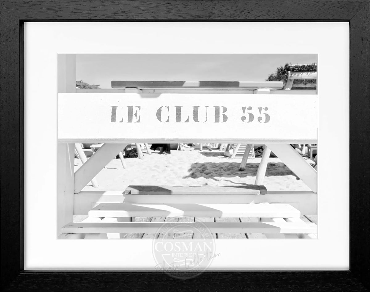 Schwarz-weiß Poster mit Rahmen von Cosman-Photocollection, Motiv ’Le Club 55’ in Saint Tropez, 31x25 cm.