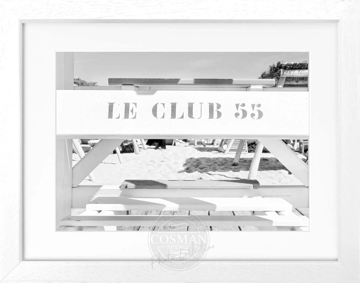 Schwarz-weiß Poster mit Rahmen ’Le Club 55’ Saint Tropez von Cosman-Photocollection, 31x25cm, stilvolle Wanddekoration