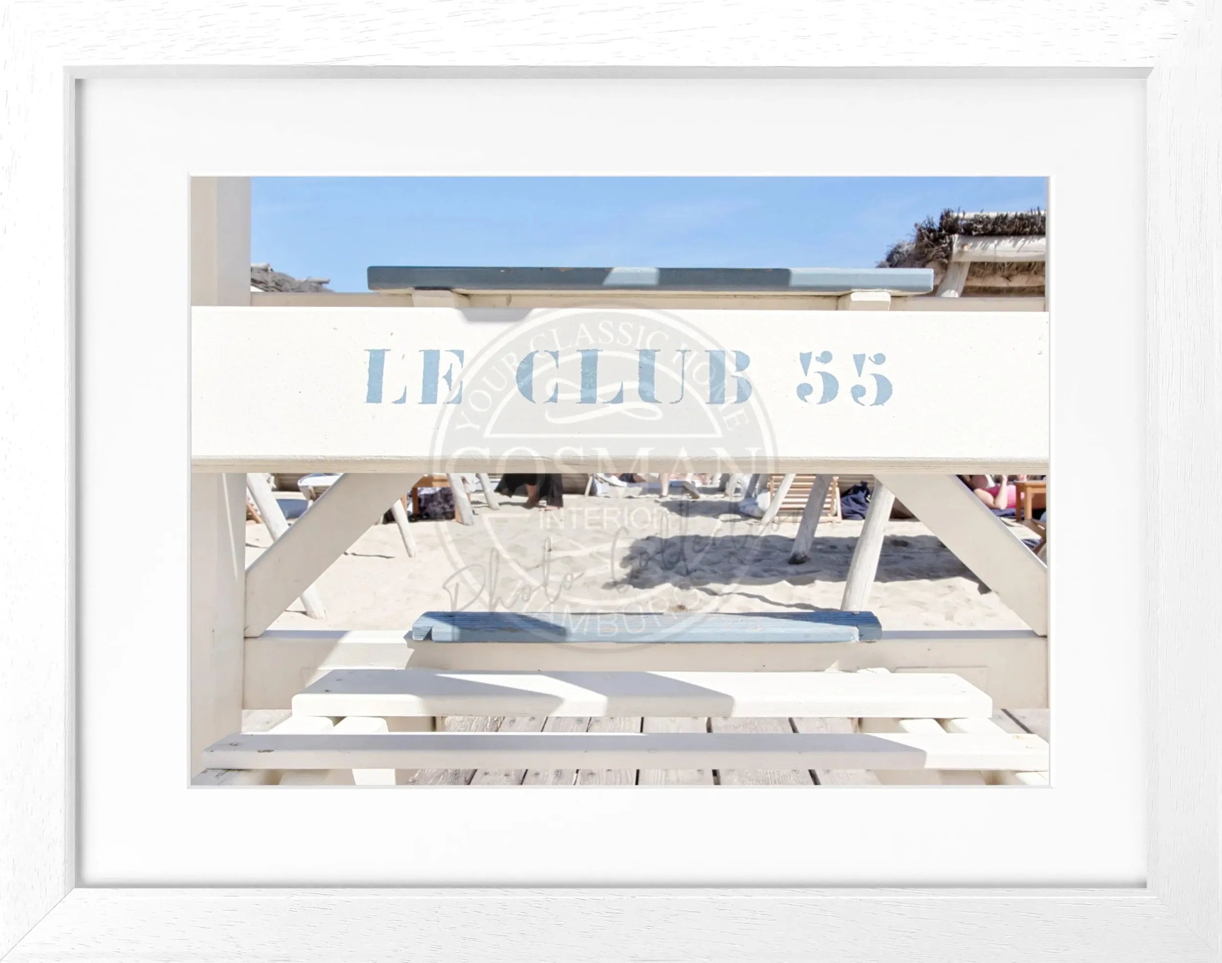 Schwarz-weiß Poster mit Rahmen ’Le Club 55’ Saint Tropez, von Cosman-Photocollection, ca. 31x25cm, stilvolle Wanddekoration