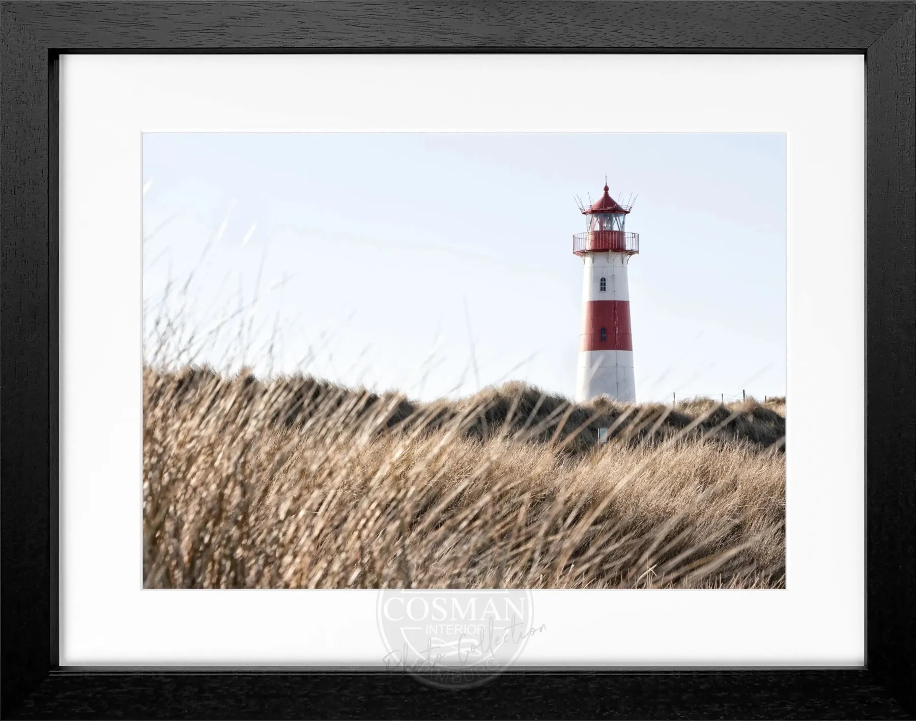 Schwarz-weiß Poster mit Rahmen von Cosman-Photocollection, Leuchtturm Sylt, Motiv, 31x25 cm, stilvoller Dekorationsartikel
