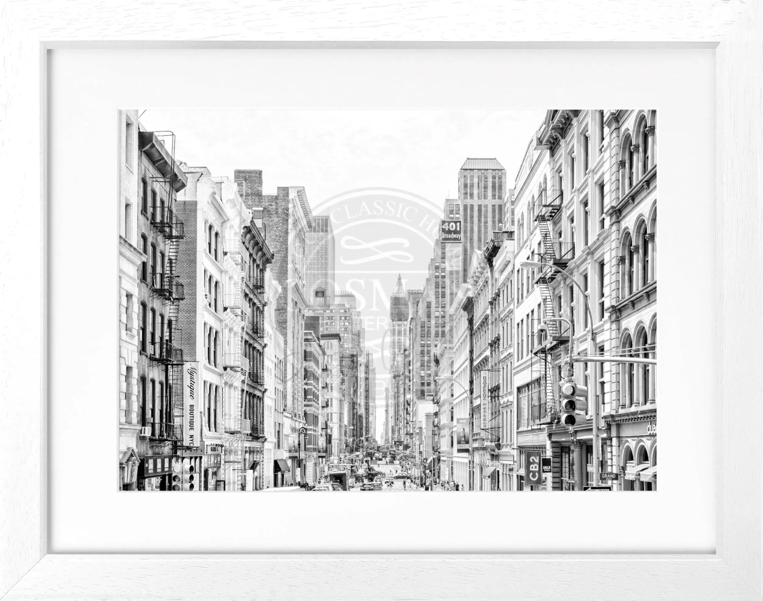 Schwarz-weiß Poster mit Rahmen, New York Broadway Motiv, 31x25cm, von Cosman-Photocollection.