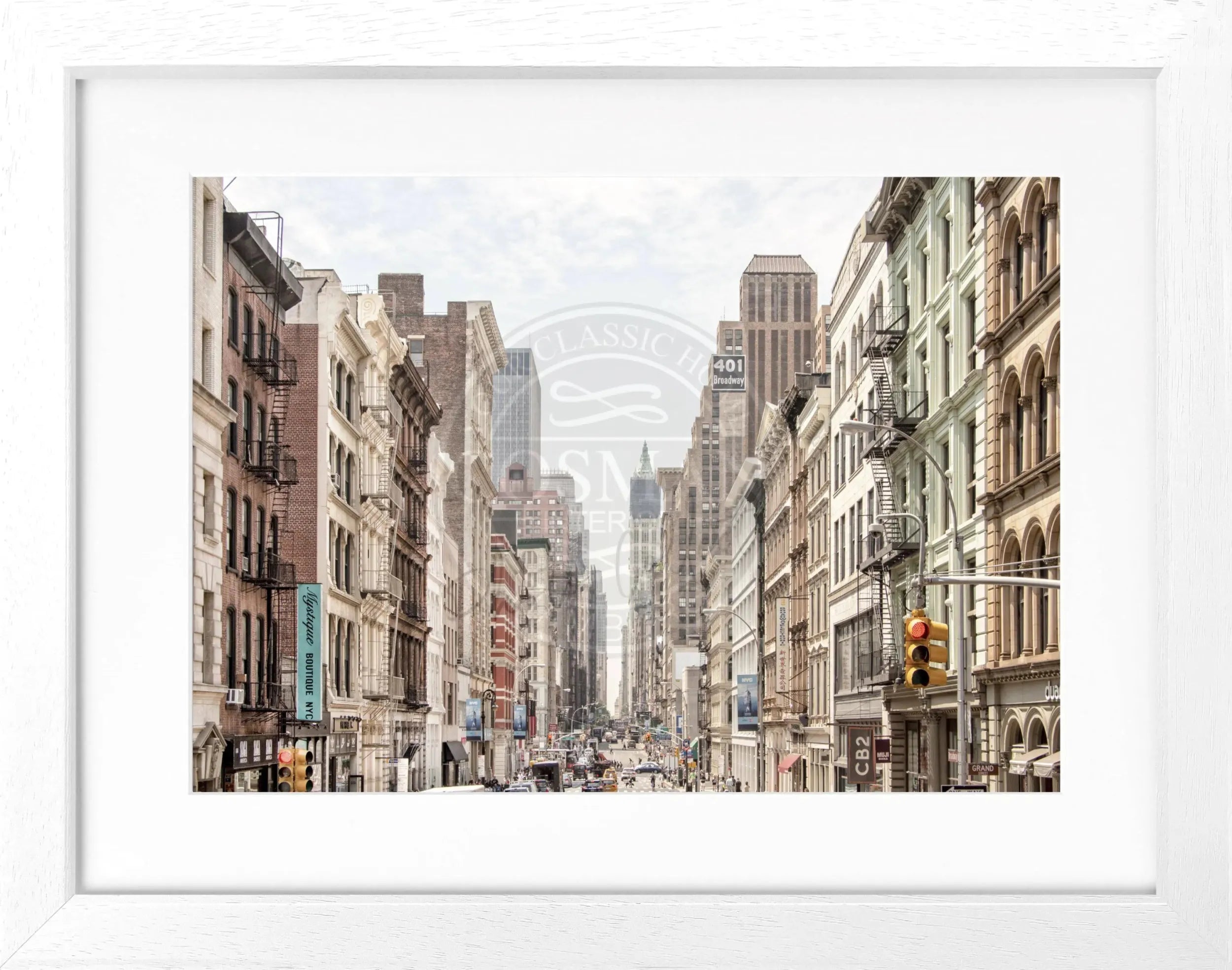 Schwarz-weiß Poster mit Rahmen, New York Broadway Motiv, 31x25cm, von Cosman-Photocollection.