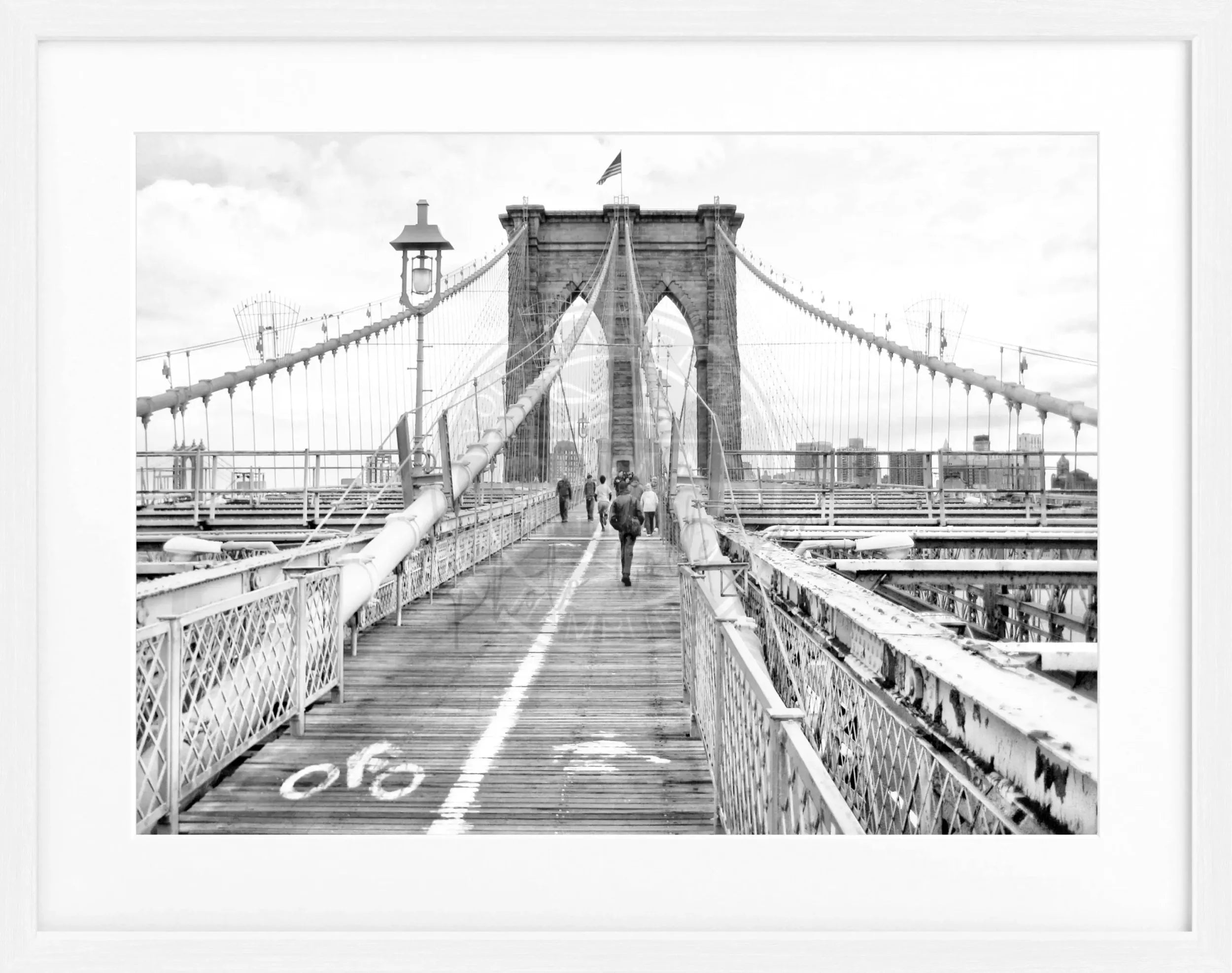 Schwarz-weiß Poster mit Rahmen von Cosman-Photocollection, New York Brooklyn Bridge, 31x25cm, Wanddekoration
