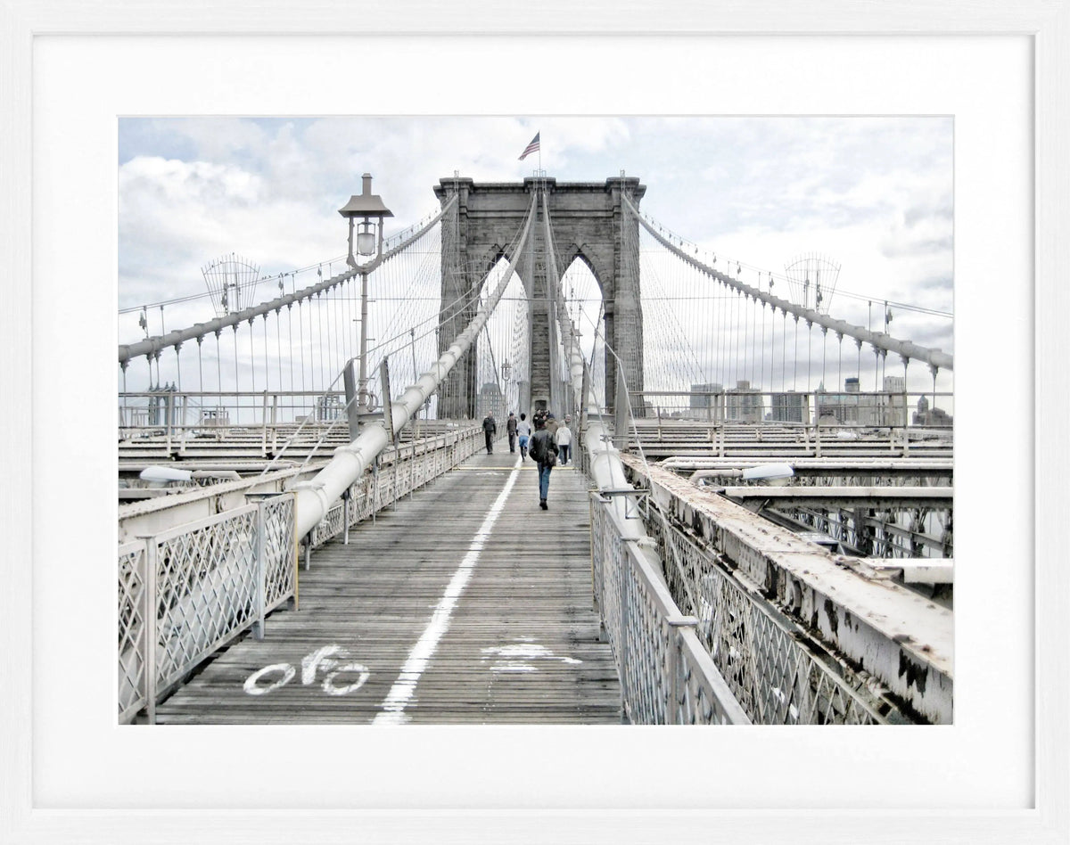 Schwarz-weiß Poster mit Rahmen von Cosman-Photocollection, New York Brooklyn Bridge, 31x25cm, Wanddekoration im modernen Stil