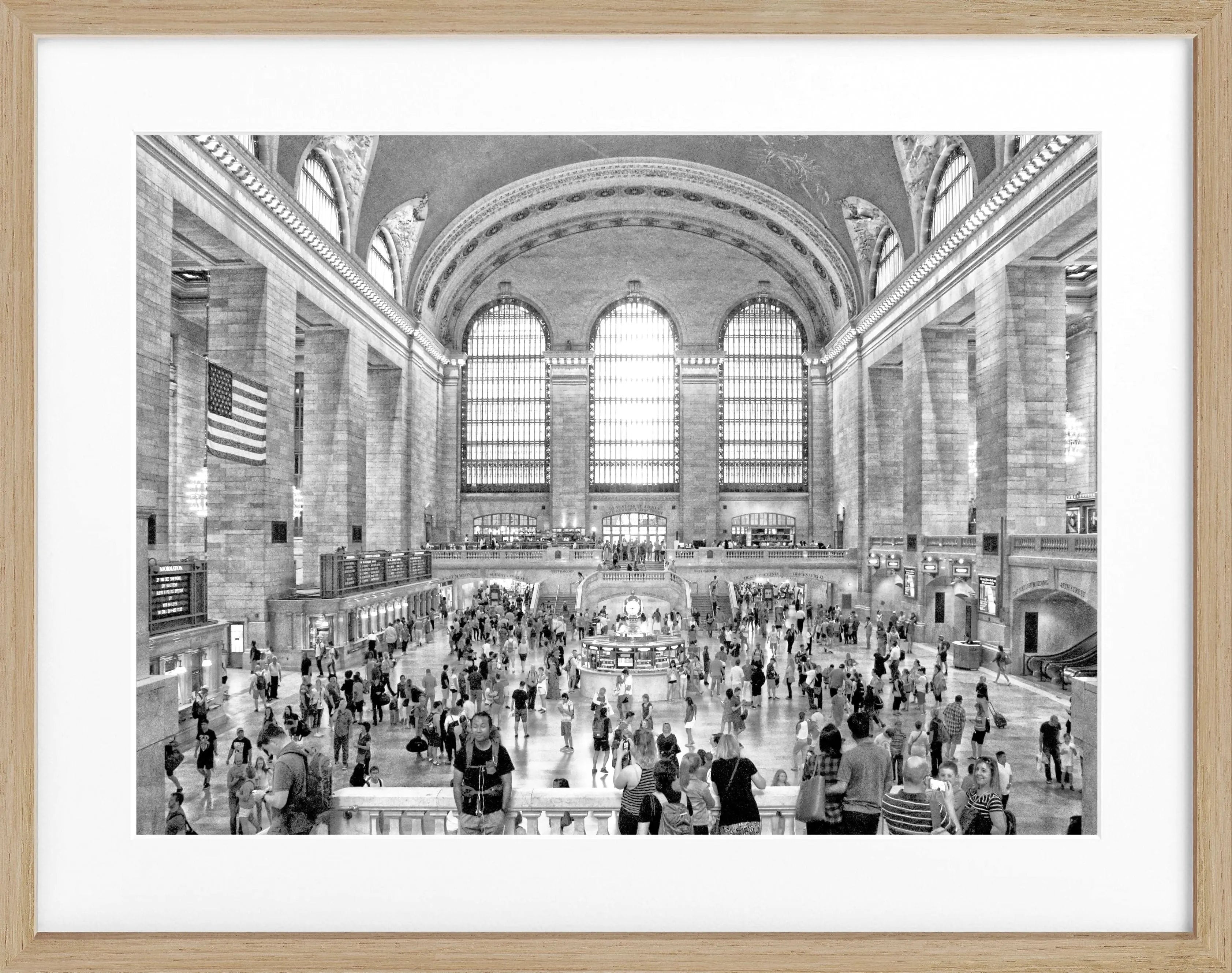 Schwarz-weiß Poster mit Rahmen von Cosman-Photocollection, New York Central Station, 31x25 cm, stilvolles Wandbild