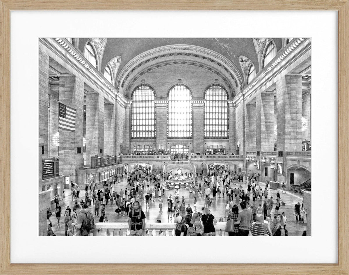 Schwarz-weiß Poster mit Rahmen von Cosman-Photocollection, New York Central Station, 31x25 cm, Wanddekoration