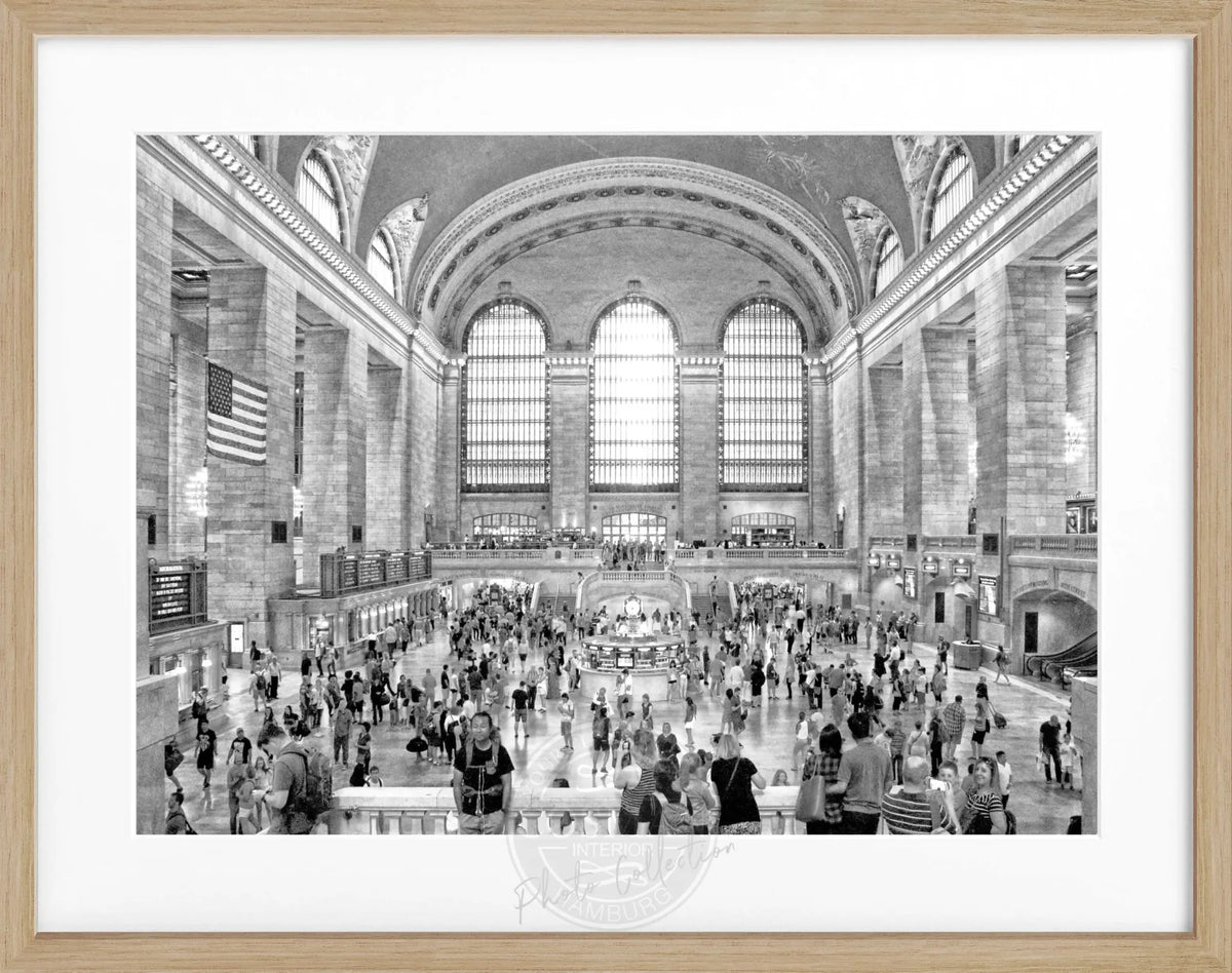Schwarz-weiß Poster mit Rahmen von Cosman-Photocollection, New York Central Station, 31x25 cm, Wanddekoration