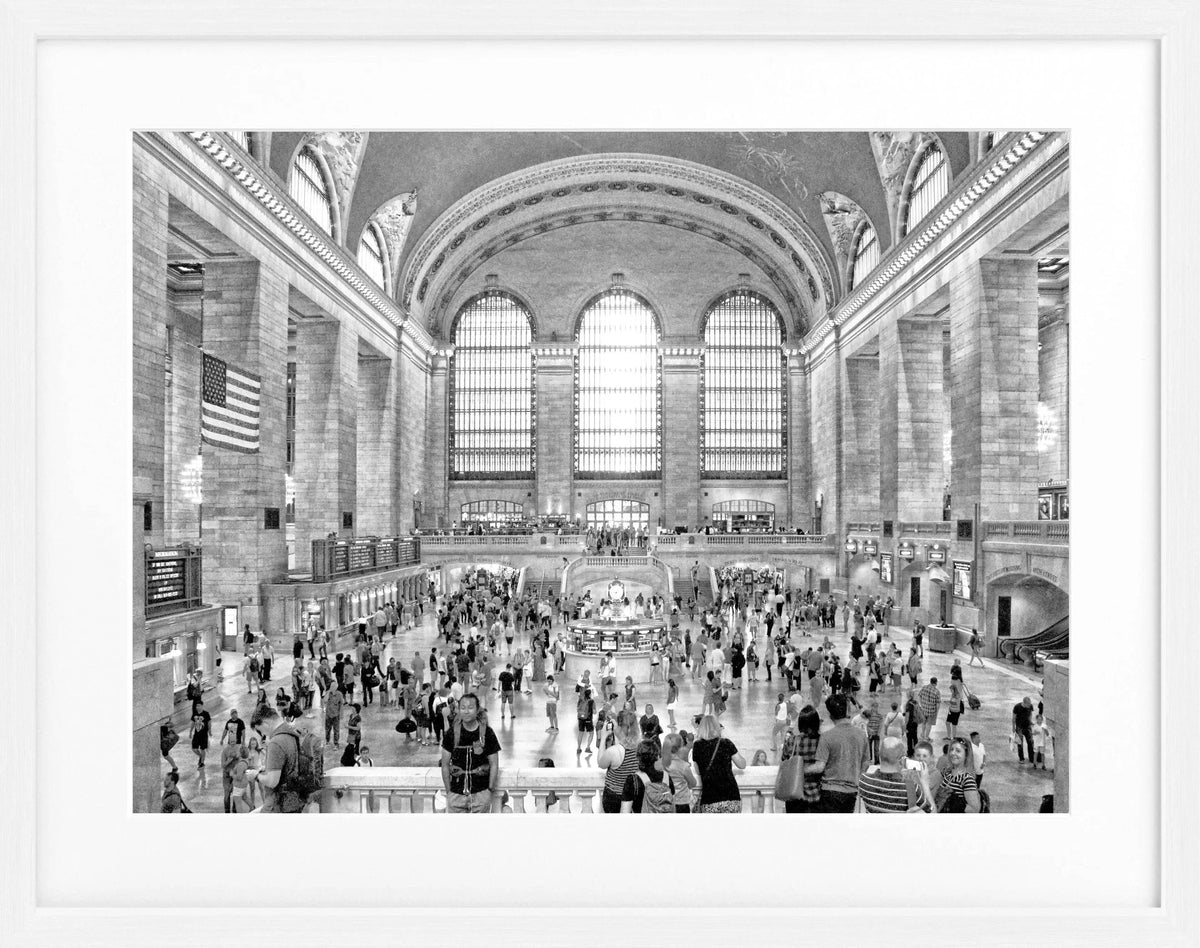 Schwarz-weiß Poster mit Rahmen von Cosman-Photocollection, New York Central Station, 31x25 cm, stilvolles Wandbild