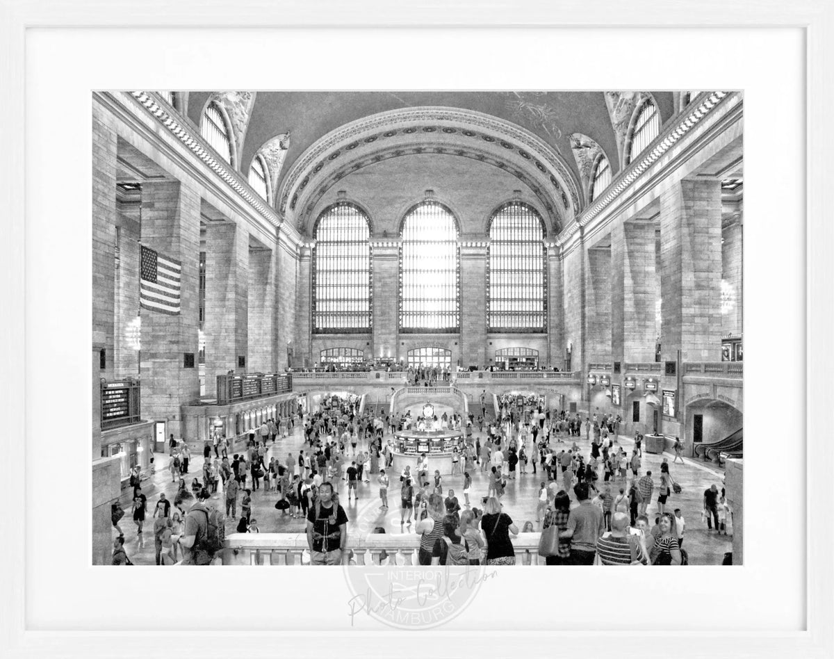 Schwarz-weiß Poster mit Rahmen von Cosman-Photocollection, New York Central Station, 31x25 cm, stilvolles Wandbild