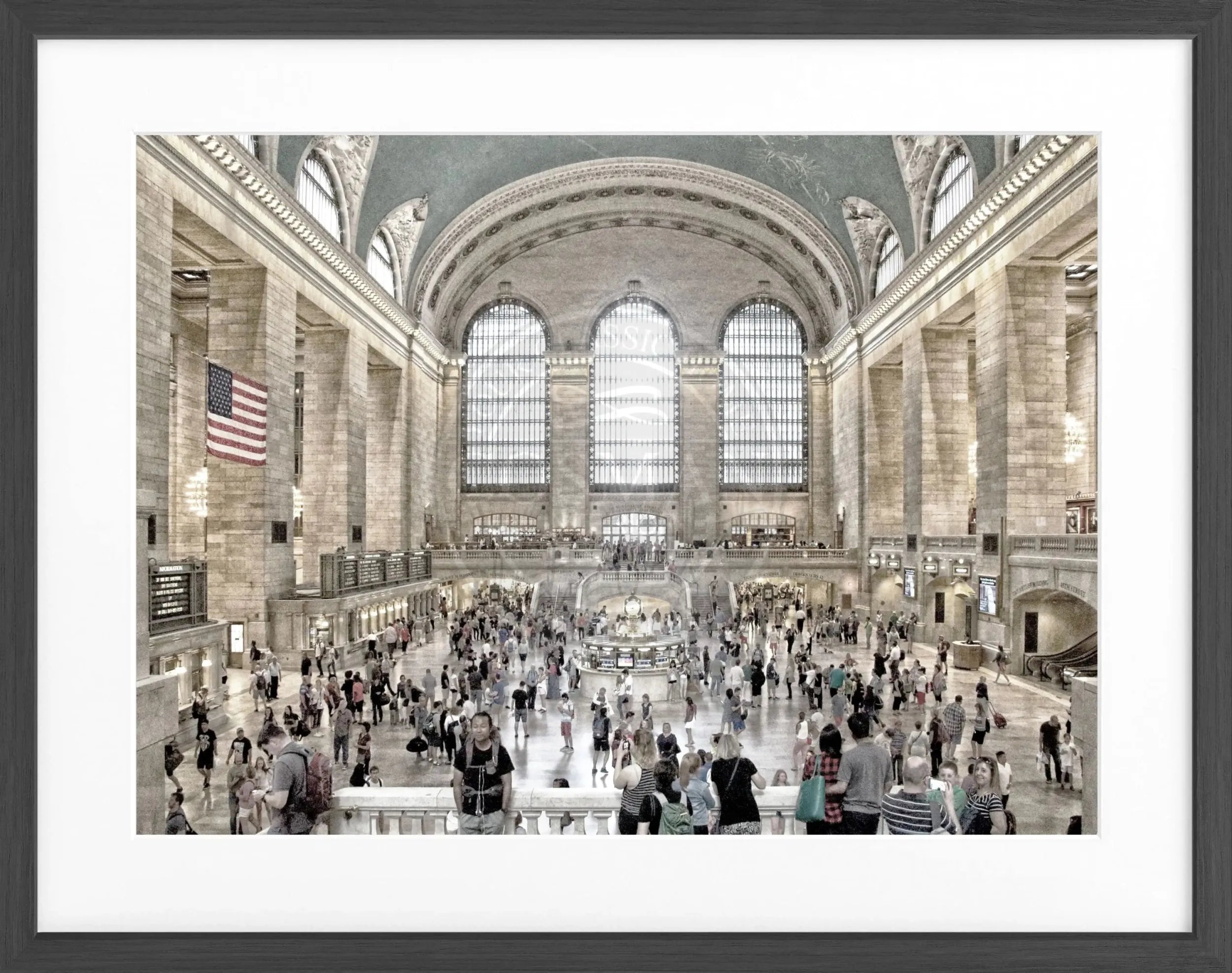 Schwarz-weiß Poster mit Rahmen von Cosman-Photocollection, New York Central Station, 31x25 cm, Kunstfoto im Vintage-Stil