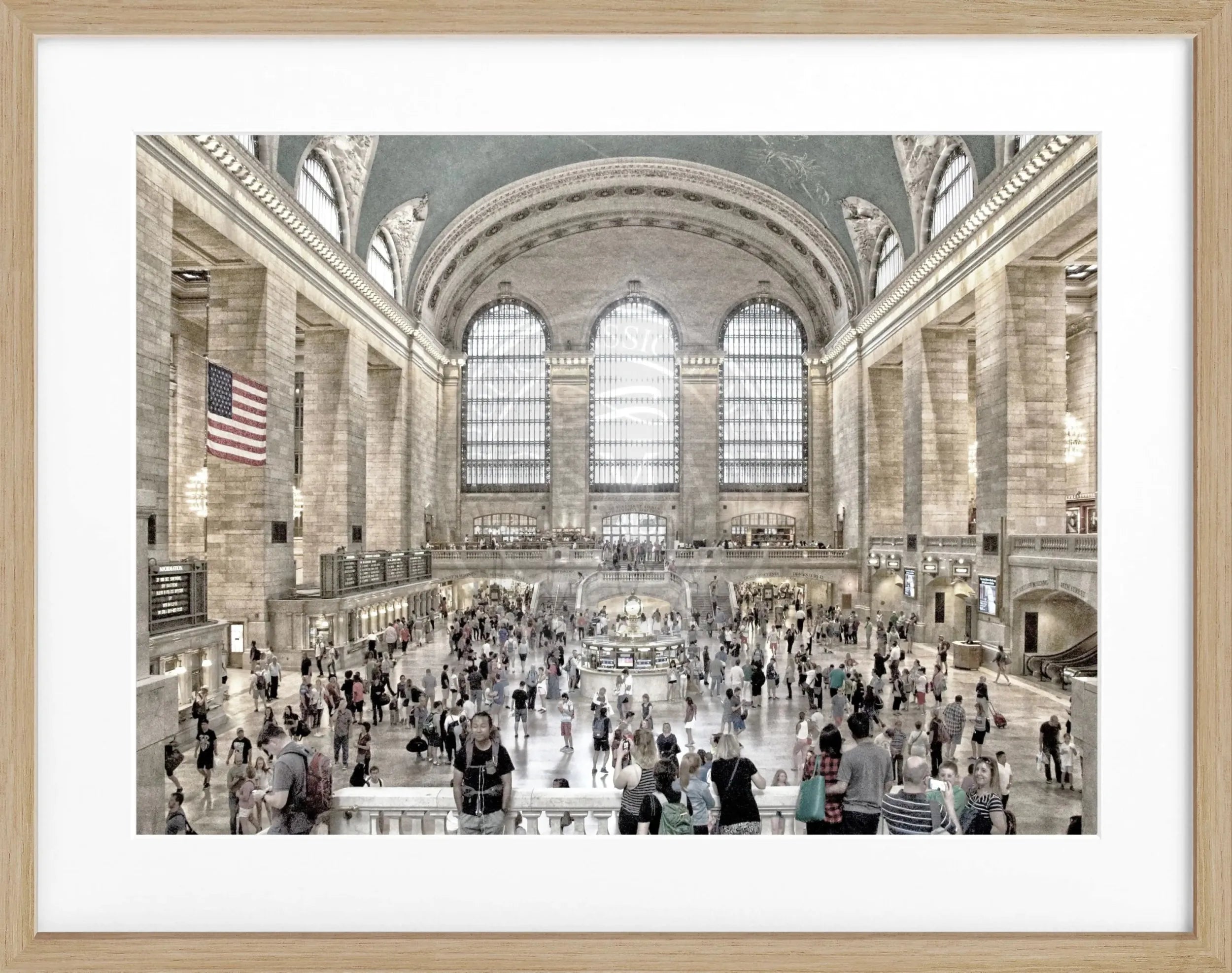 Schwarz-weiß Poster mit Rahmen von Cosman-Photocollection, New York Central Station Motiv, 31x25cm, kunstvolle Stadtansicht
