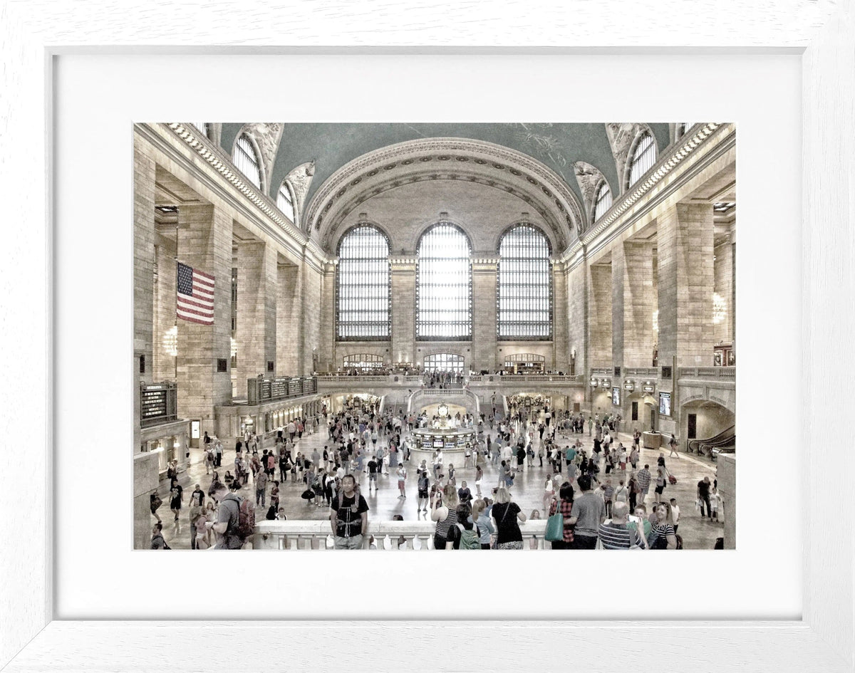 Schwarz-weiß Poster mit Rahmen von Cosman-Photocollection, New York Central Station, 31x25 cm, Wanddekoration