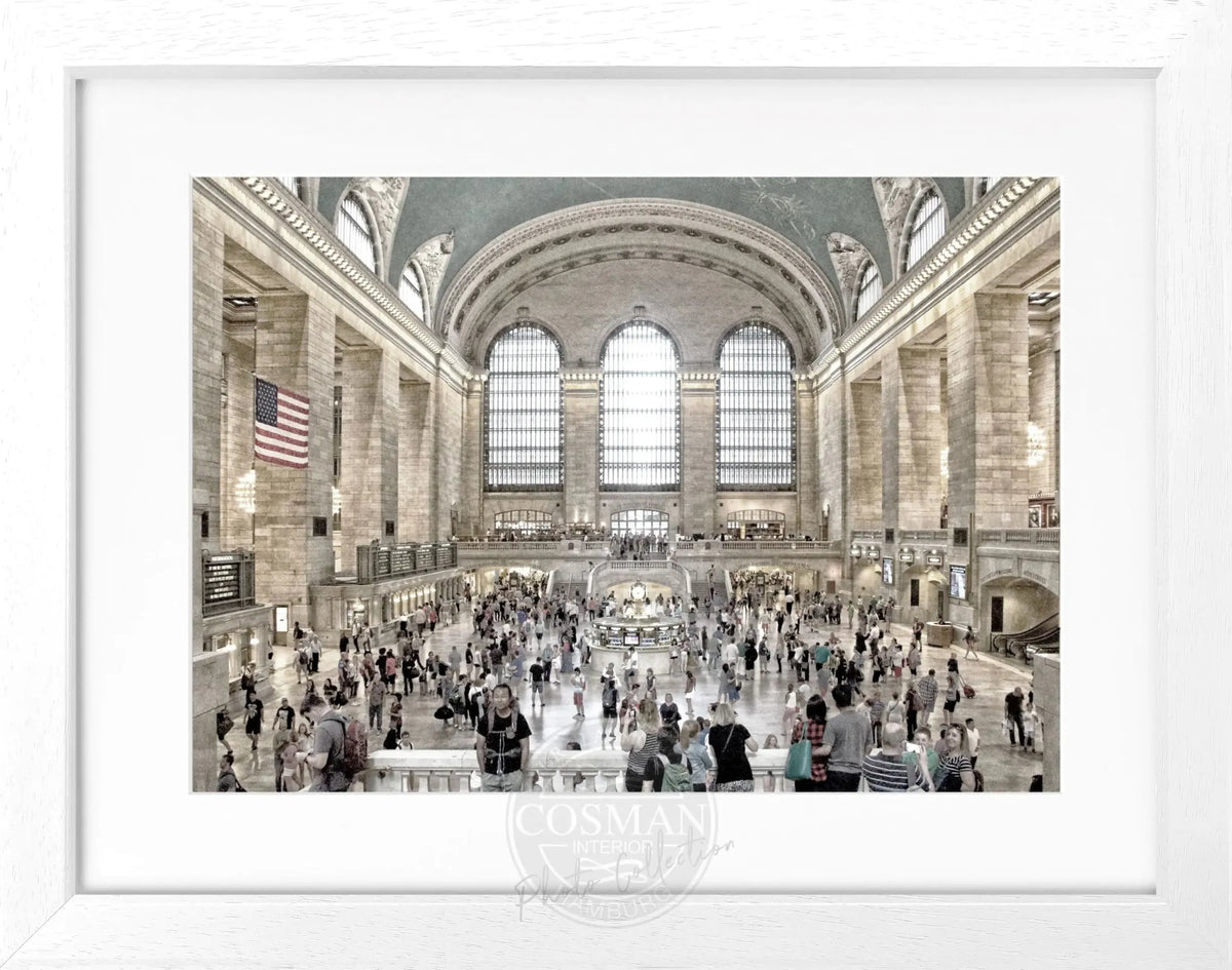 Schwarz-weiß Poster mit Rahmen von Cosman-Photocollection, New York Central Station, 31x25 cm, Wanddekoration