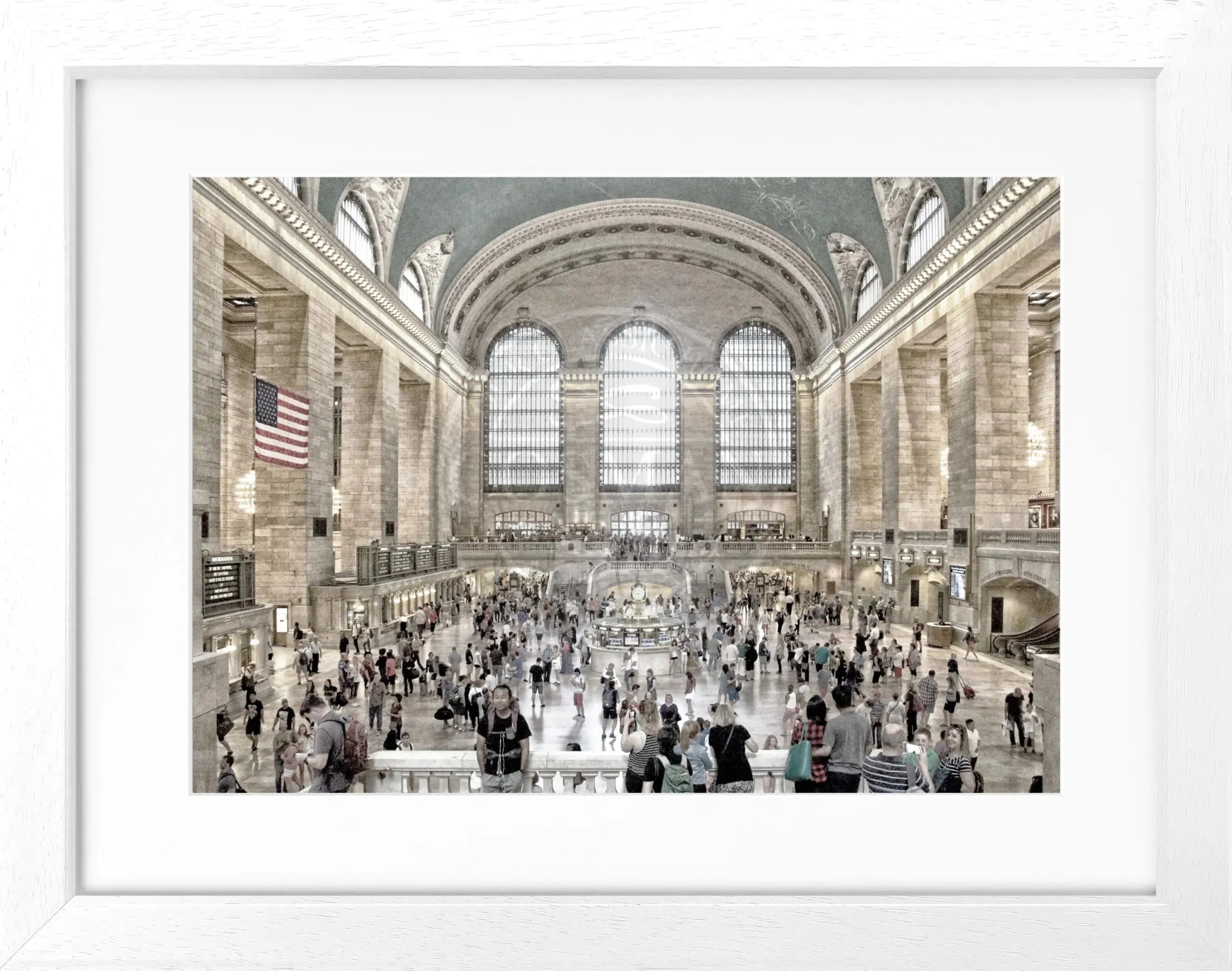 Schwarz-weiß Poster mit Rahmen von Cosman-Photocollection, New York Central Station, 31x25 cm, Wanddekoration