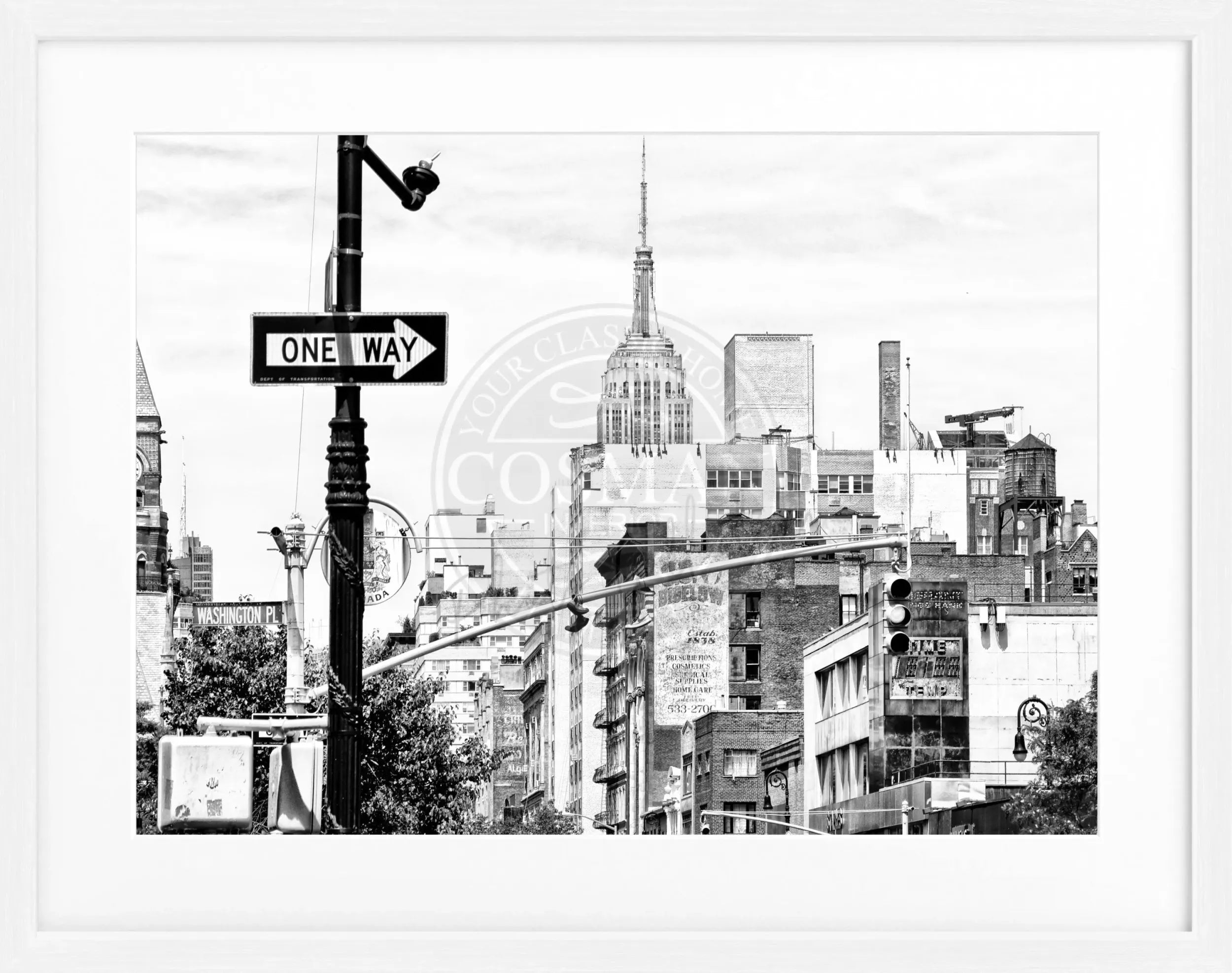 Schwarz-weiß Poster mit Rahmen von Cosman-Photocollection, New York Empire State Building, 31x25 cm, dekoratives Stadtmotiv