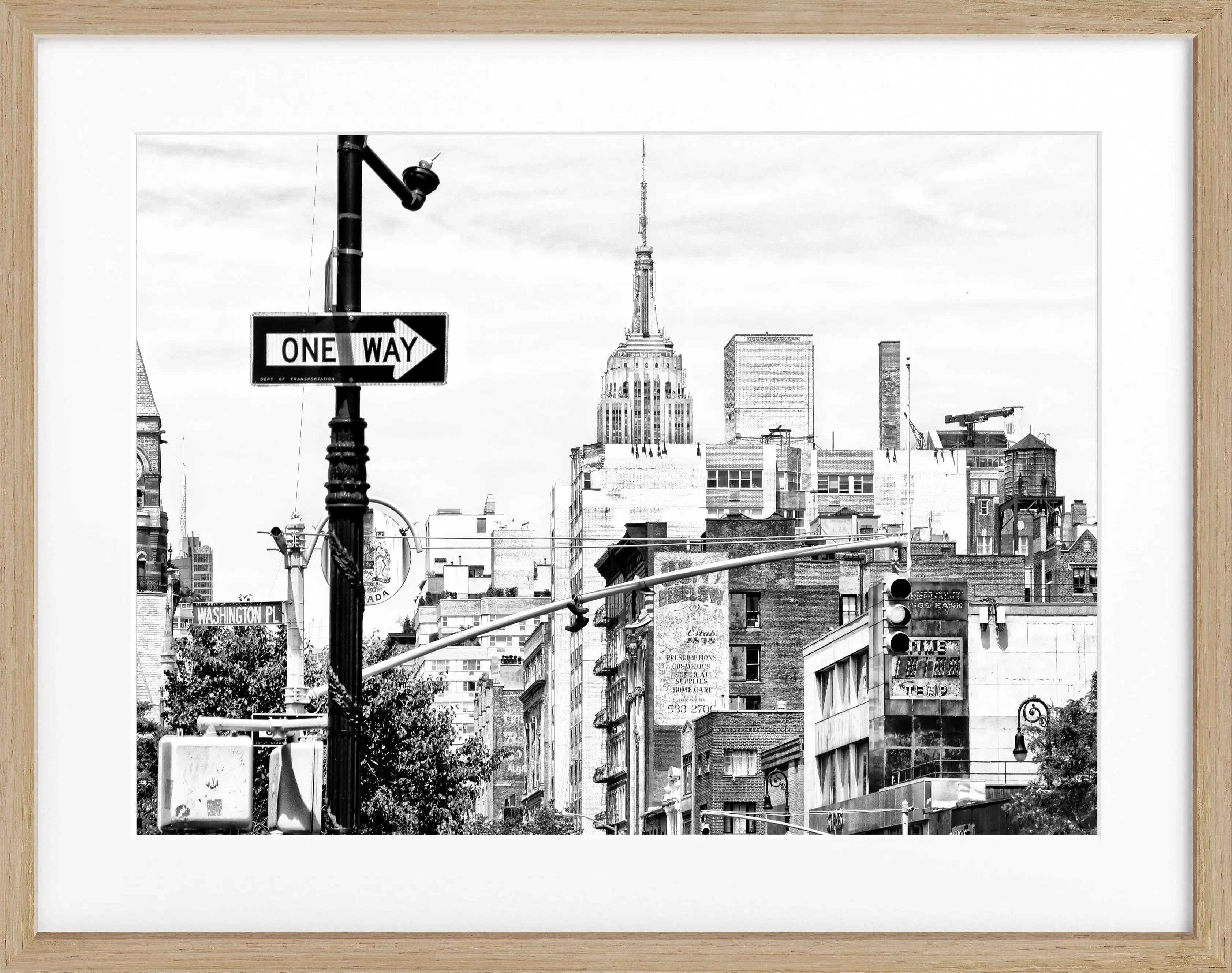 Schwarz-weiß Poster mit Rahmen von Cosman-Photocollection, New York Empire State Building, 31x25 cm, Wanddekoration