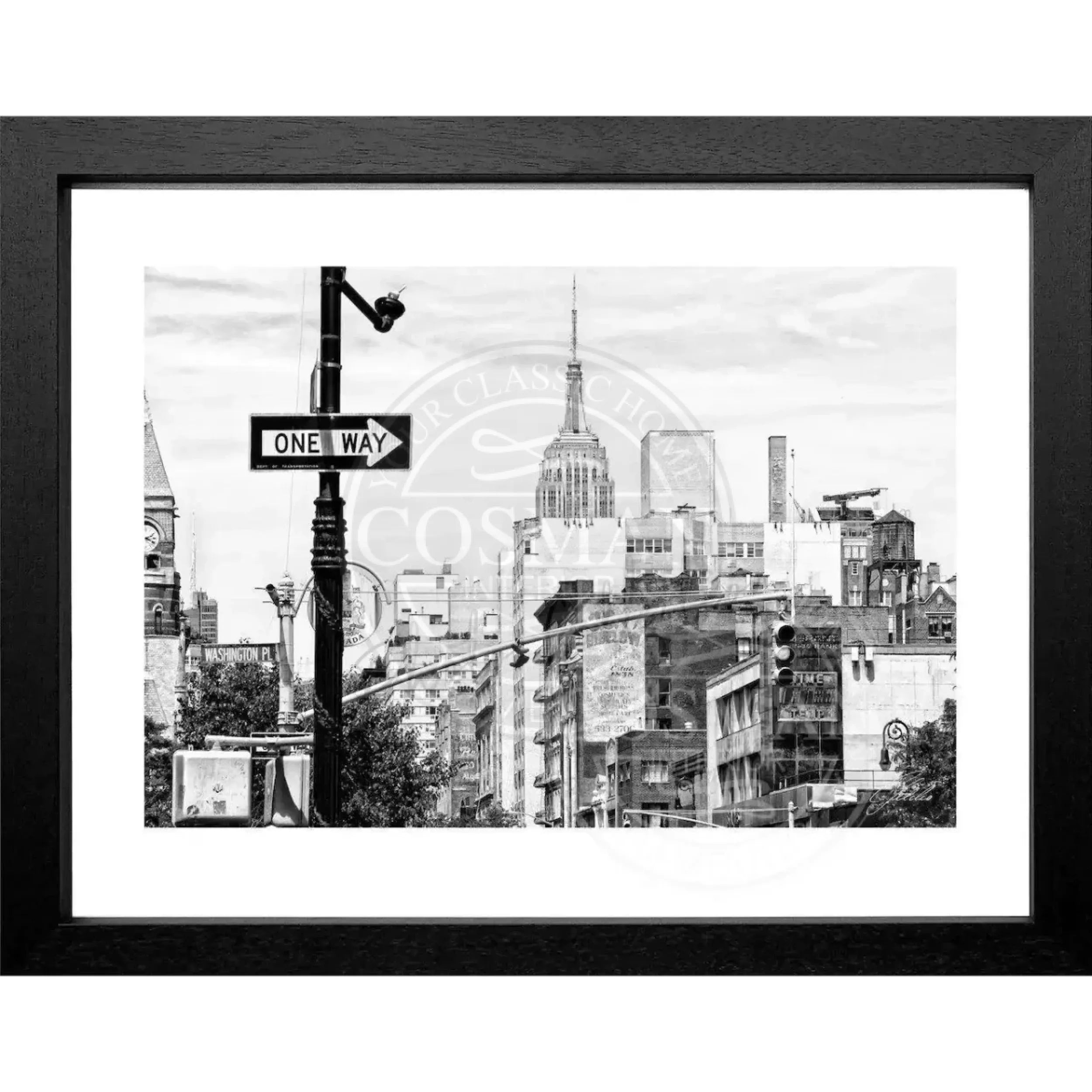 Schwarz-weiß Poster mit Rahmen, New York Empire State Building, von Cosman-Photocollection, 31x25cm, Wanddekoration