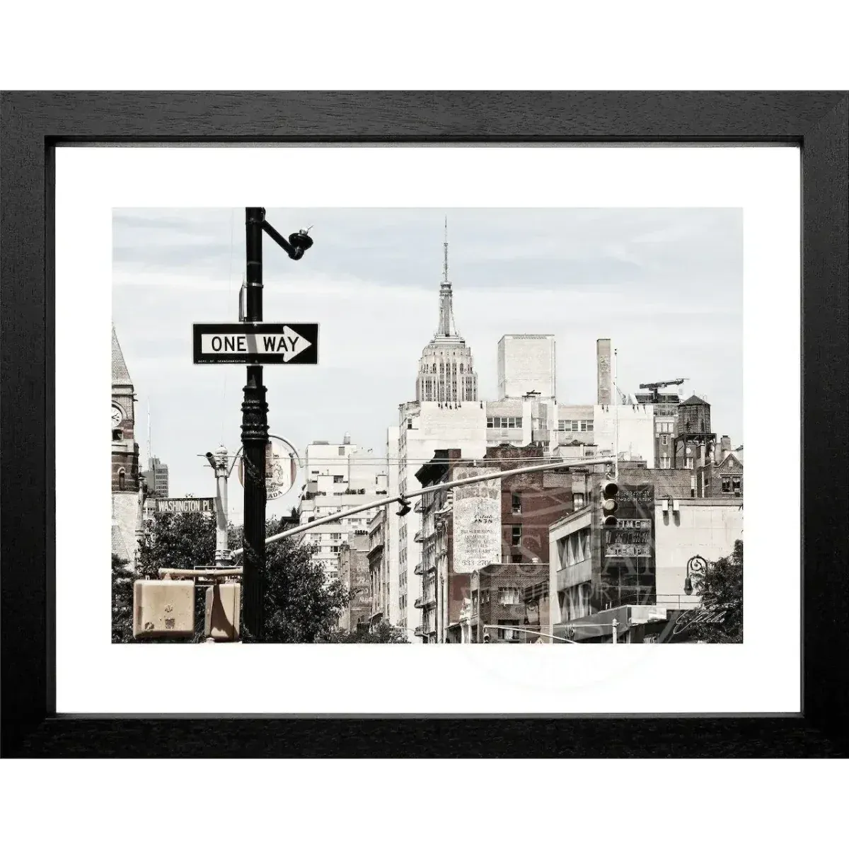 Schwarz-weiß Poster mit Rahmen von Cosman-Photocollection, Empire State Building in New York, 31x25 cm, Wanddekoration