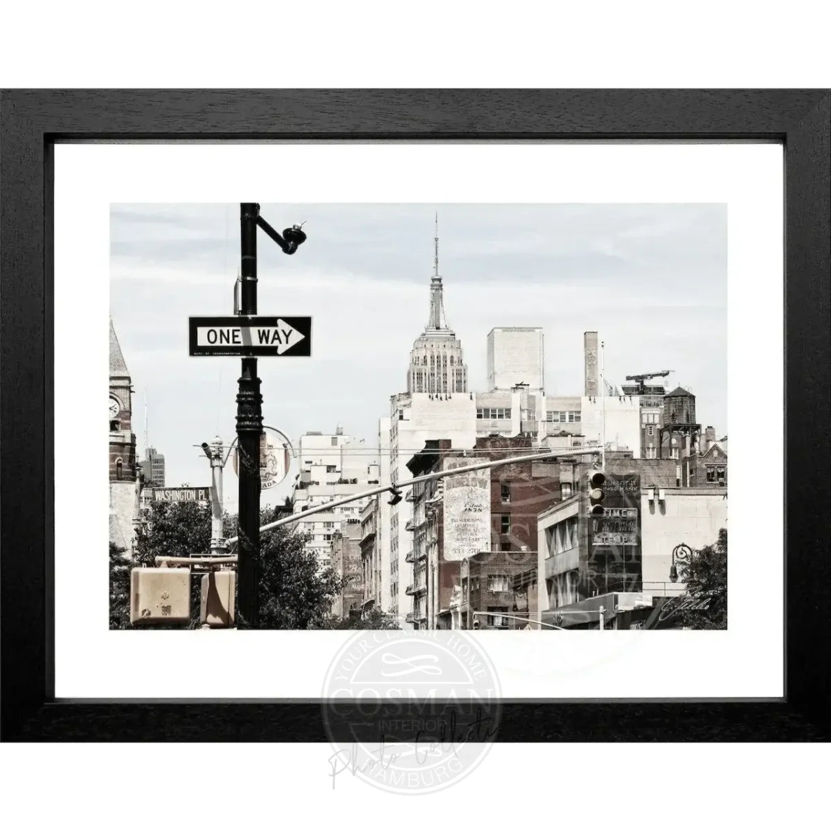Schwarz-weiß Poster mit Rahmen von Cosman-Photocollection, Empire State Building in New York, 31x25 cm, Wanddekoration