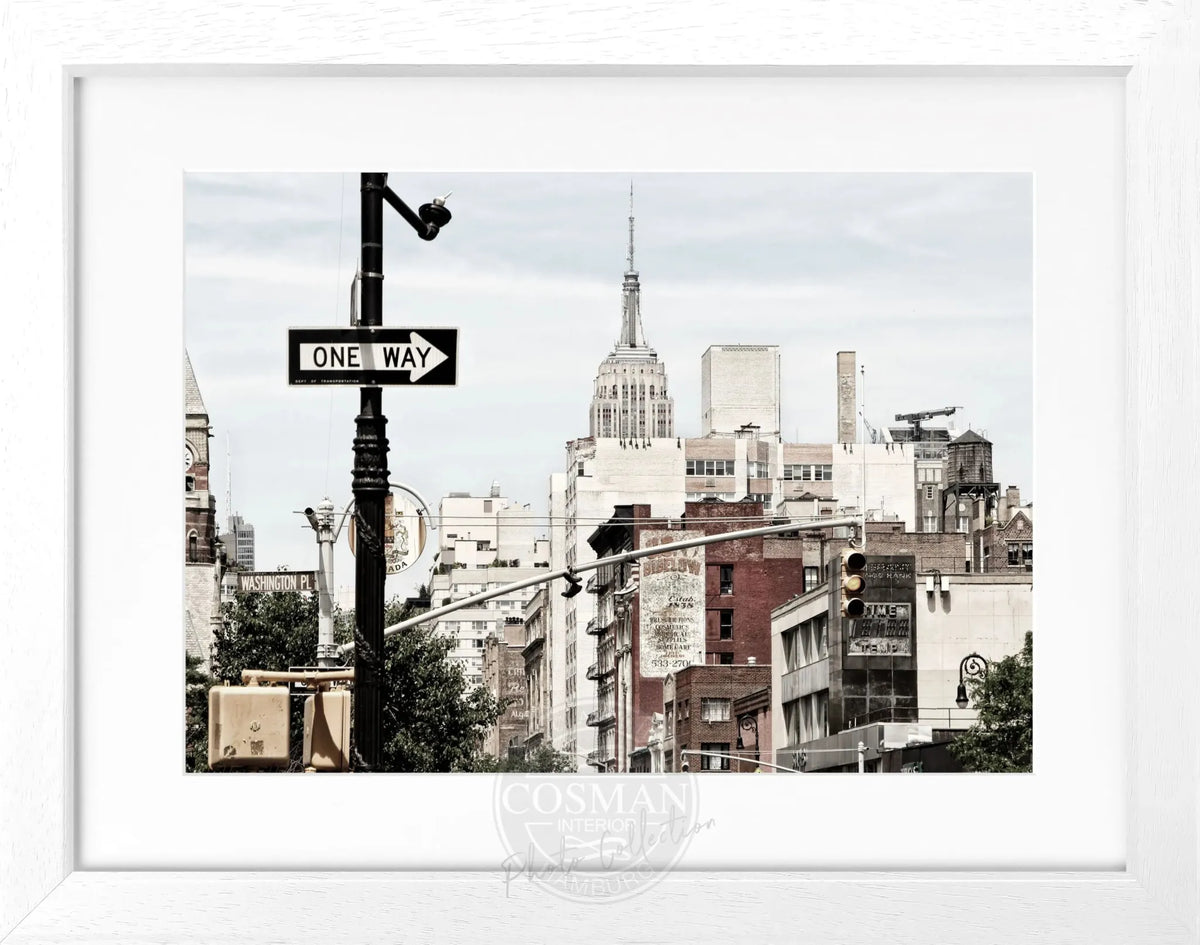 Schwarz-weiß Poster mit Rahmen, New York Empire State Building, 31x25 cm, von Cosman-Photocollection, Wanddekoration.