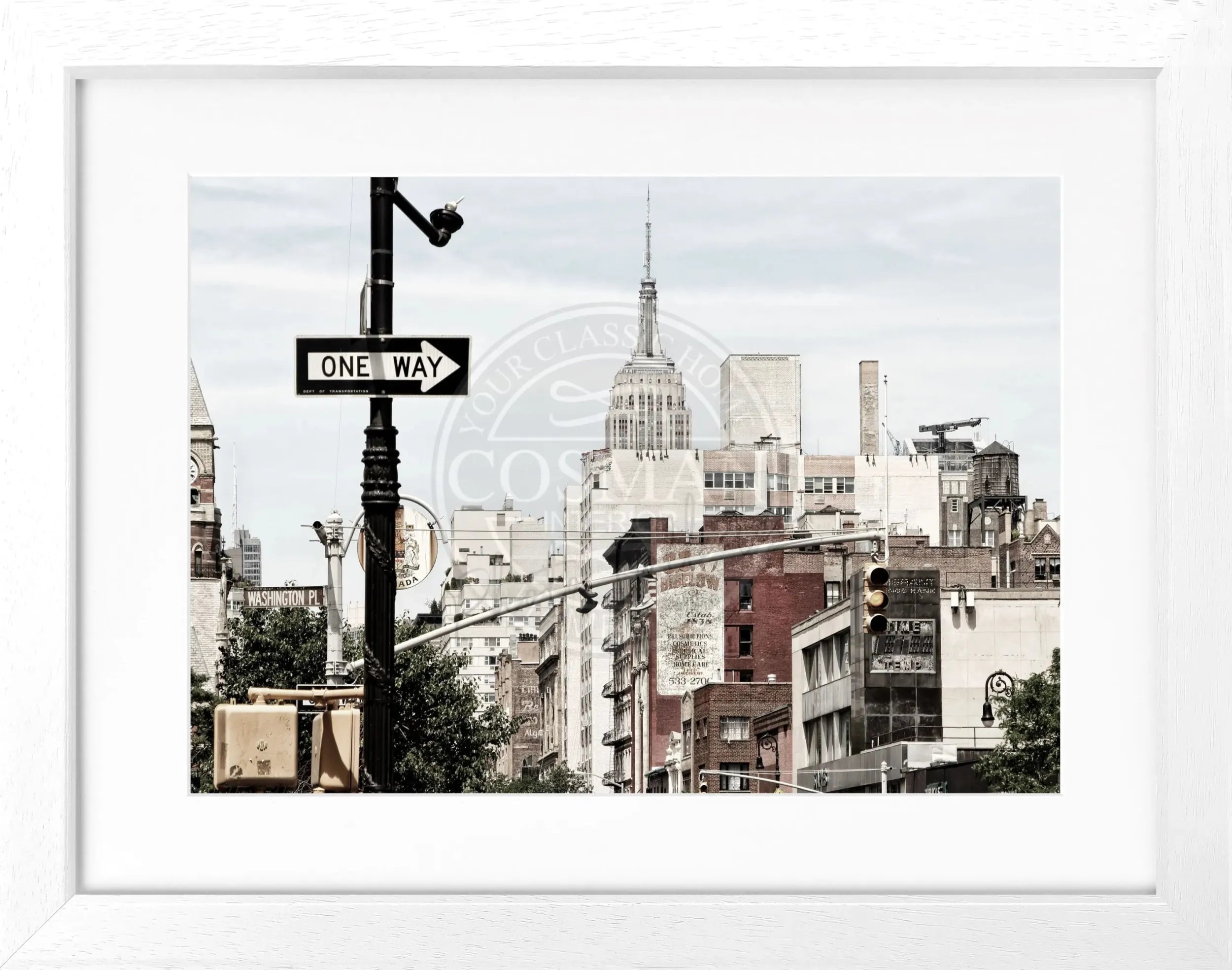 Schwarz-weiß Poster mit Rahmen, New York Empire State Building, 31x25 cm, von Cosman-Photocollection, Wanddekoration.