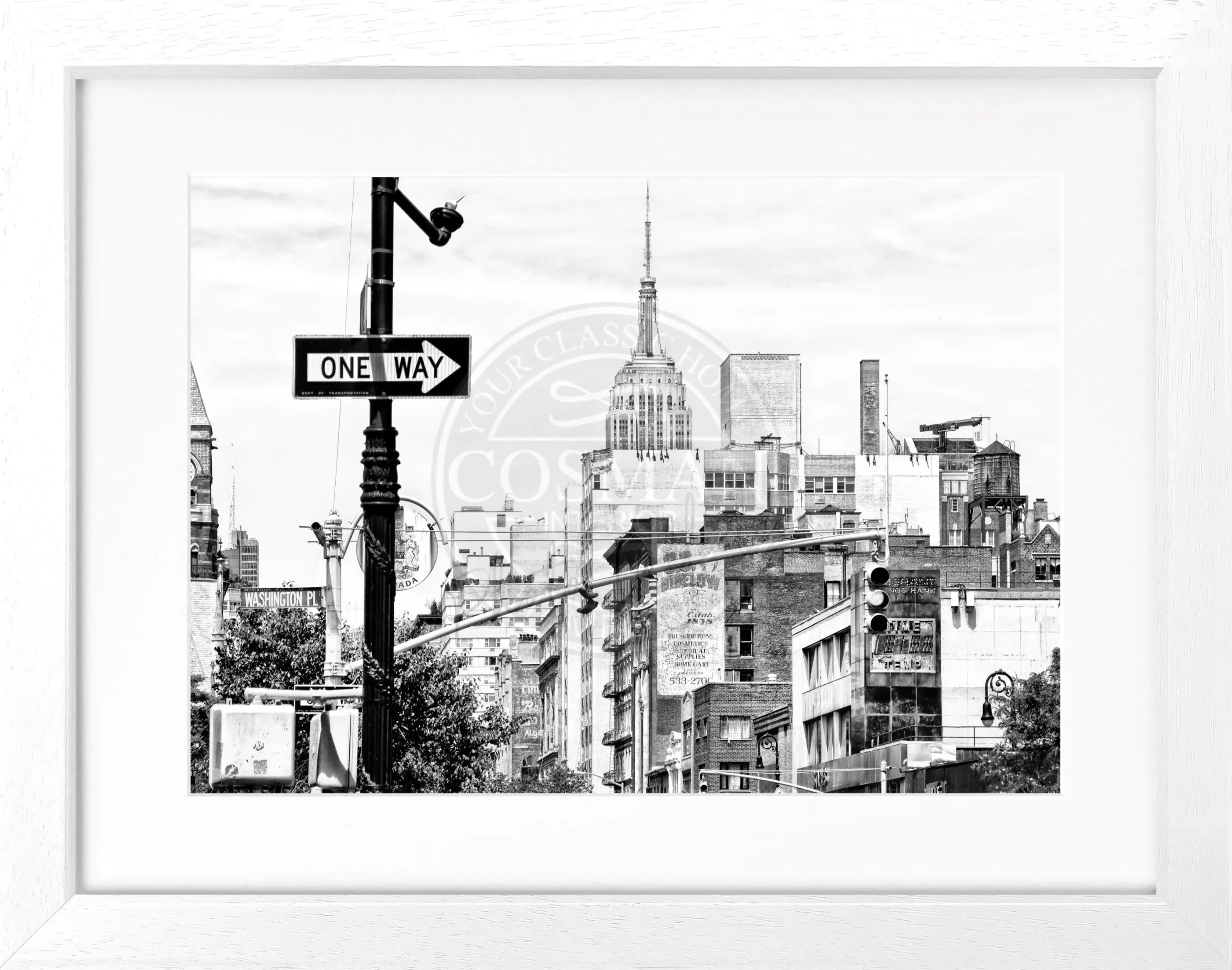 Schwarz-weiß Poster mit Rahmen von Cosman-Photocollection, Empire State Building in New York, 31x25 cm, Kunstwandbild
