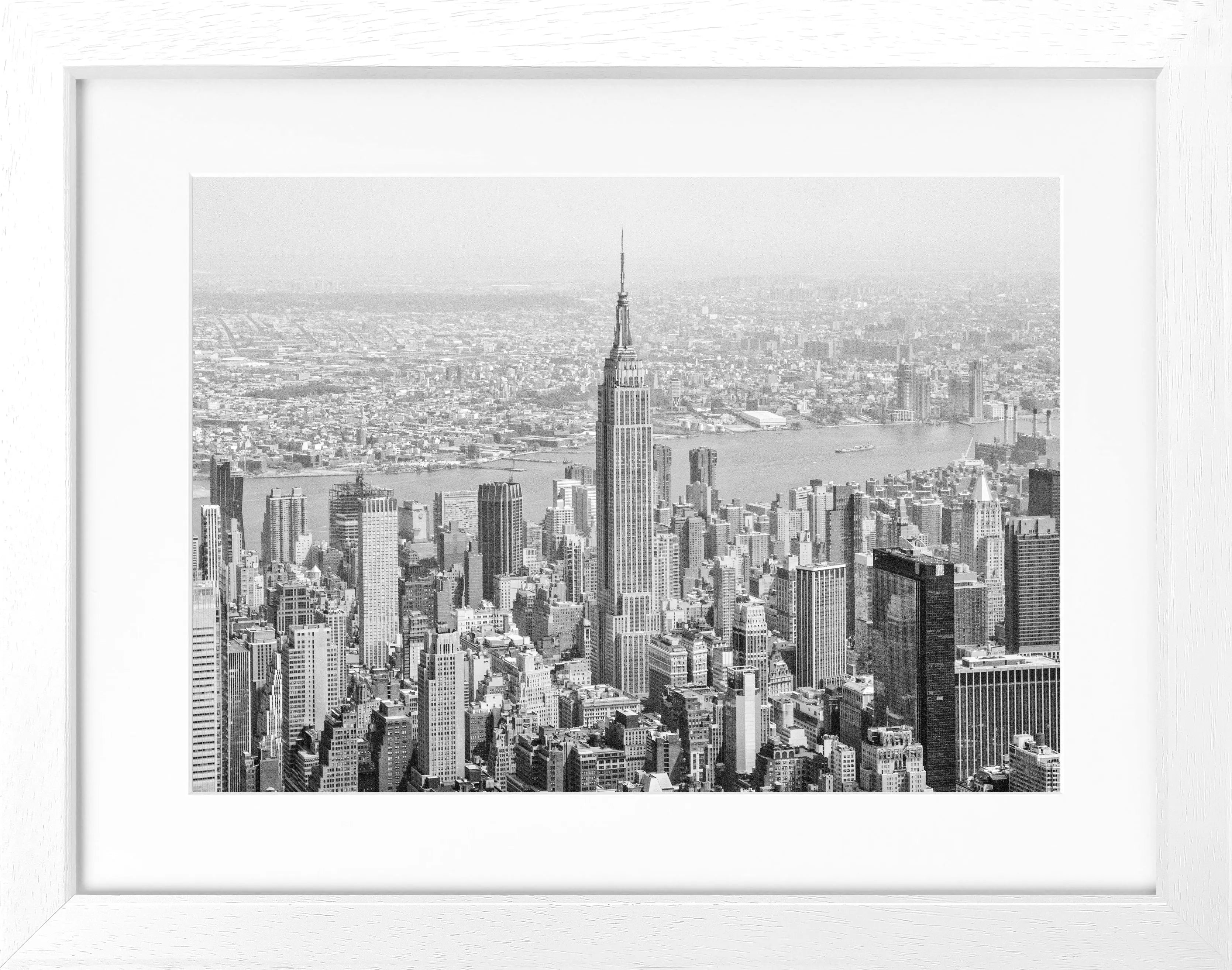 Schwarz-weiß Poster mit Rahmen von Cosman-Photocollection, New York Empire State Building, 31x25 cm, Kunst und Stadtmotiv